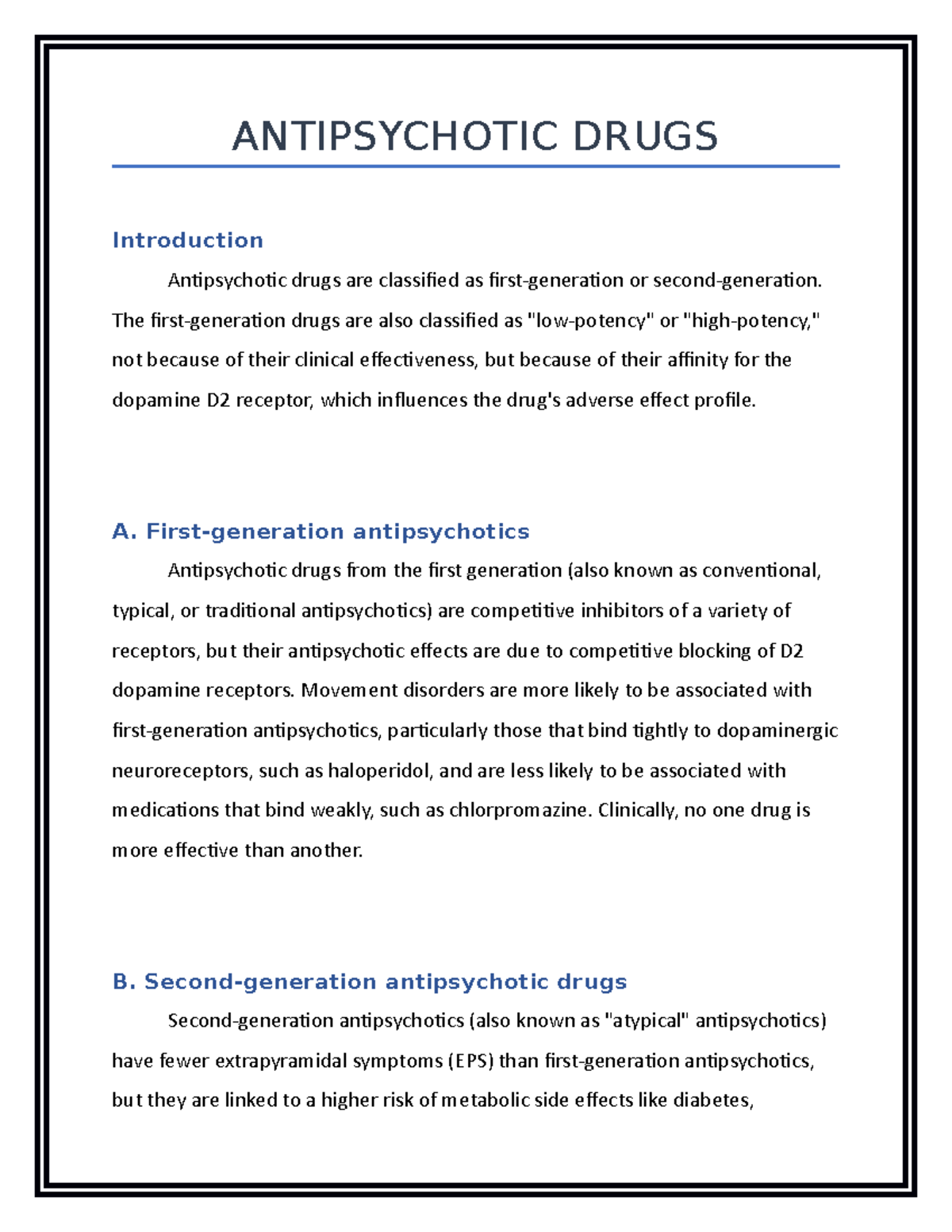 Overview OF Antipsychotic Drugs ANTIPSYCHOTIC DRUGS Introduction