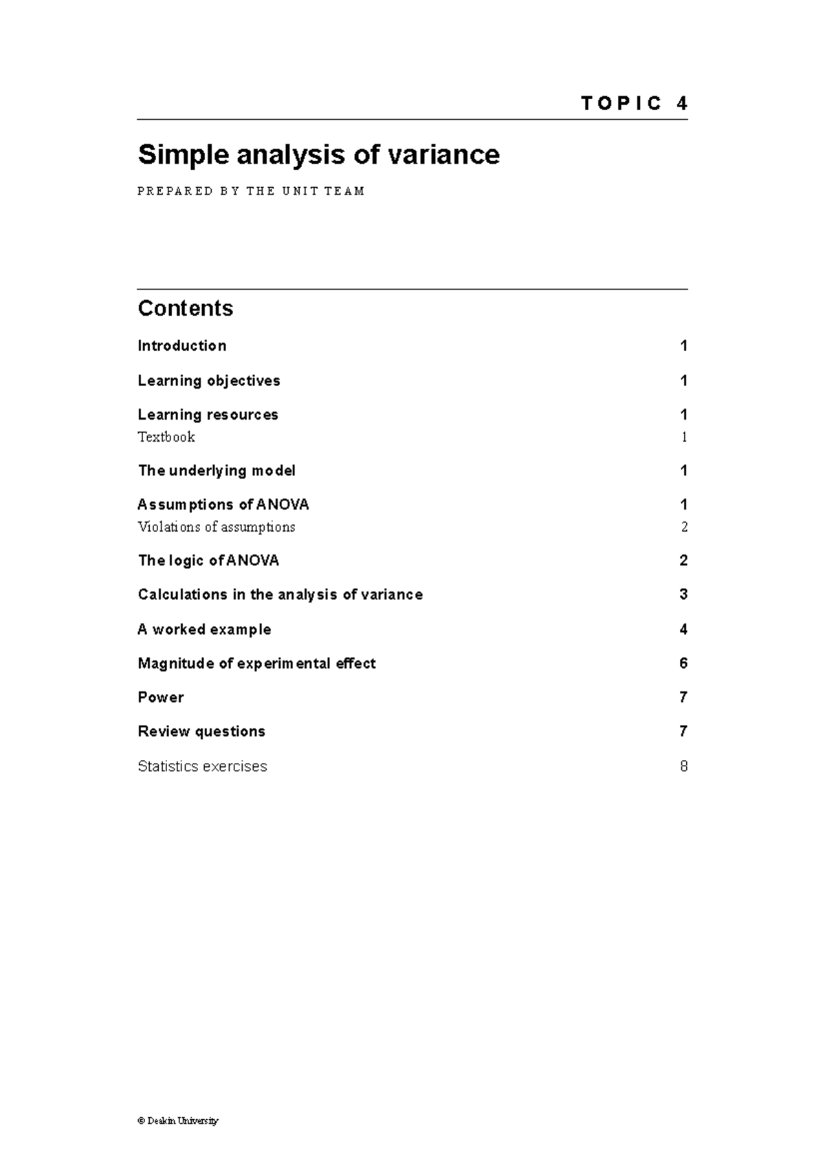 Study Guide Week 4 - Simple Anova - TOPIC 4 Simple analysis of variance ...