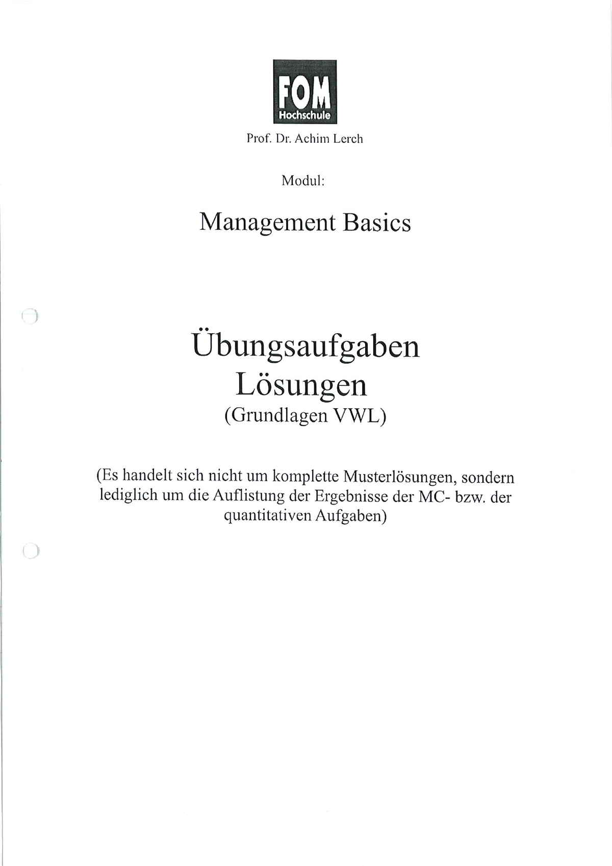 Management Basics - Wirtschaftspsychologie - Studocu