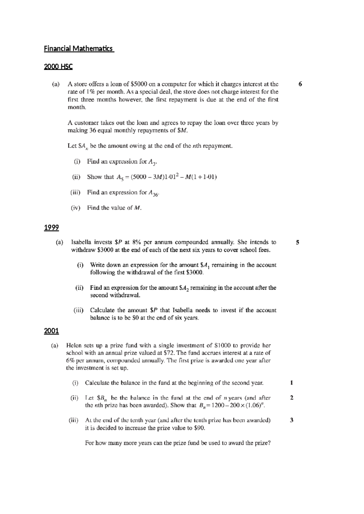 Financial Mathematics - As a special deal, the store does not charge ...