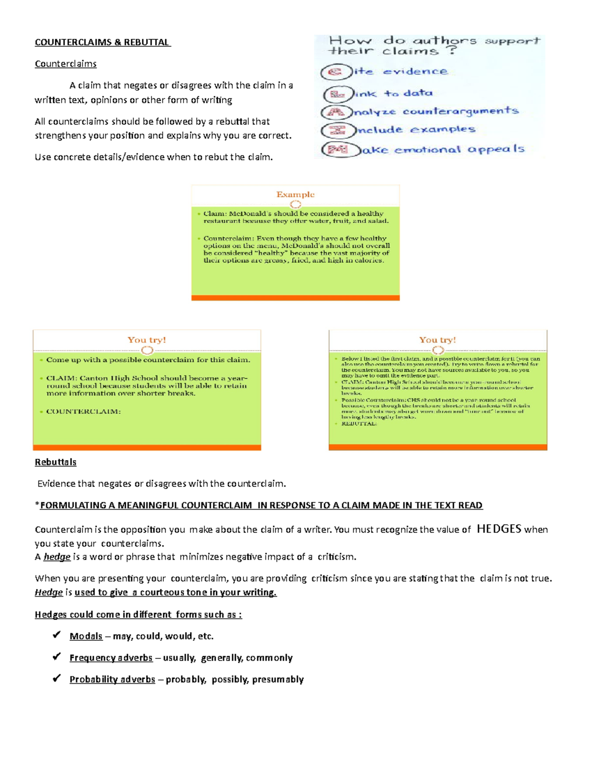 Read The Claim And Write A Counterclaim