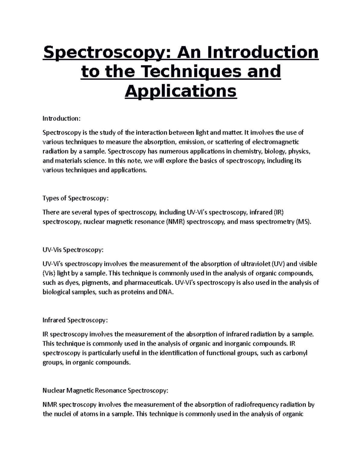 CHEM-2300-14 - Spectroscopy: An Introduction to the Techniques and ...