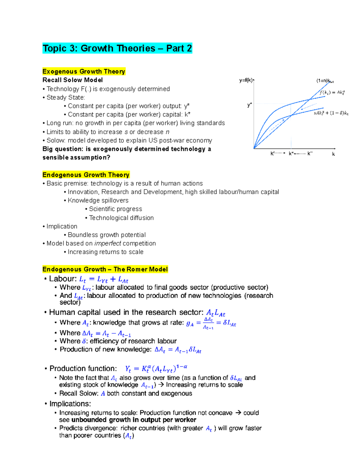 ECON 313 MT2 to Final - Topic 3: Growth Theories – Part 2 Exogenous ...