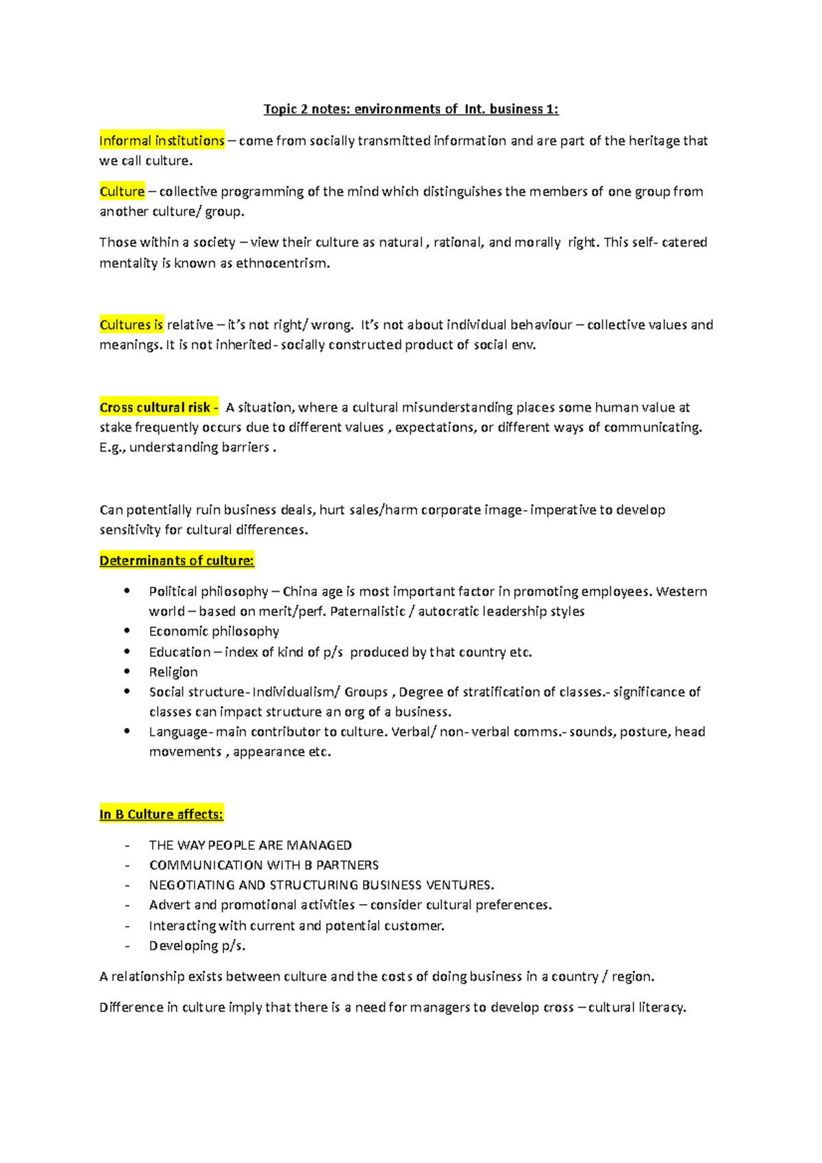 Topic 2 -Environments of IB i - Topic 2 notes: environments of Int ...