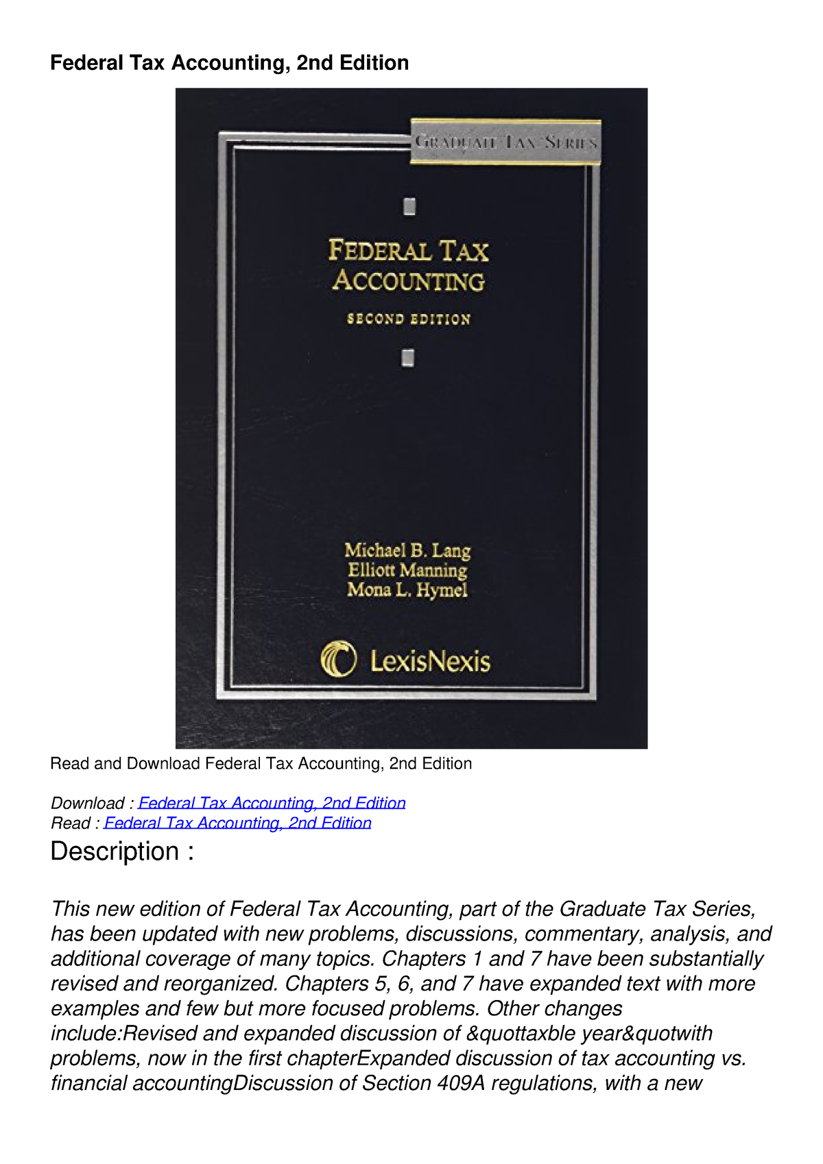 DOWNLOAD Federal Tax Accounting, 2nd Edition DOWNLOAD PDF - Federal Tax ...