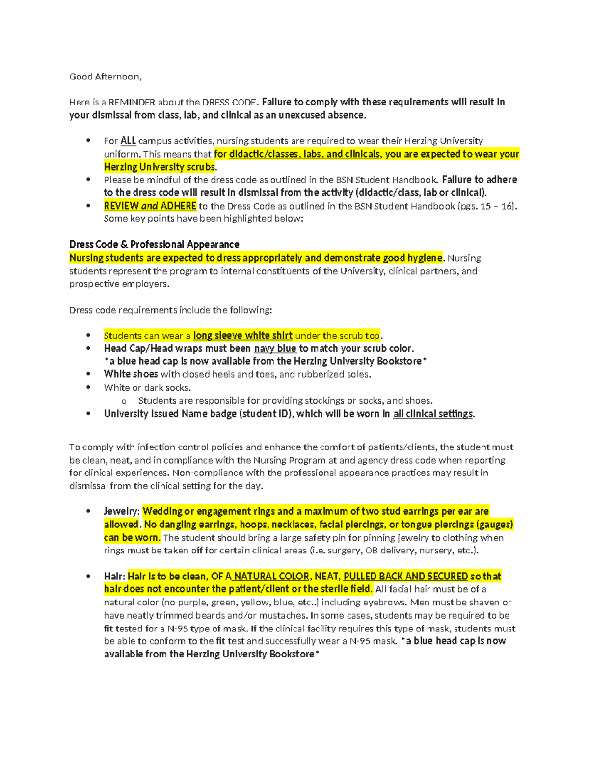 Dress code QUESTIONS Good Afternoon, Here is a REMINDER about the