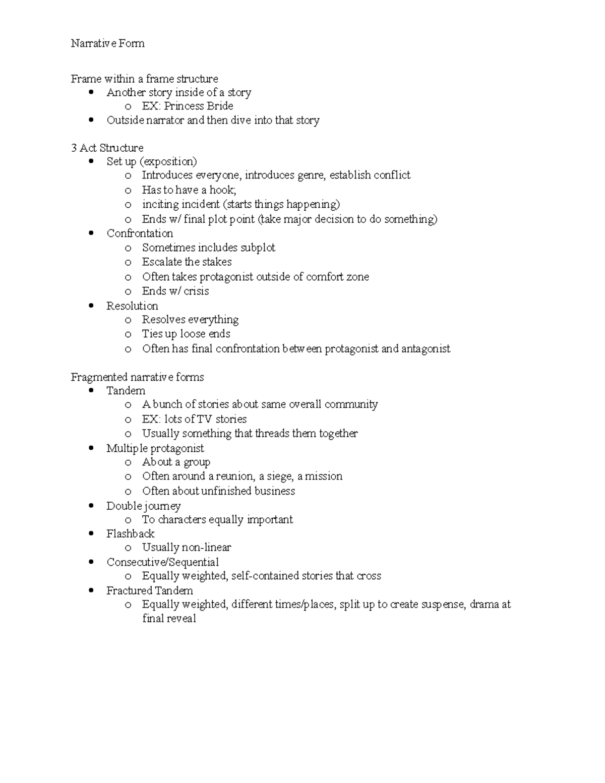 Narrative Form - Lecture notes 3 - Narrative Form Frame within a frame ...