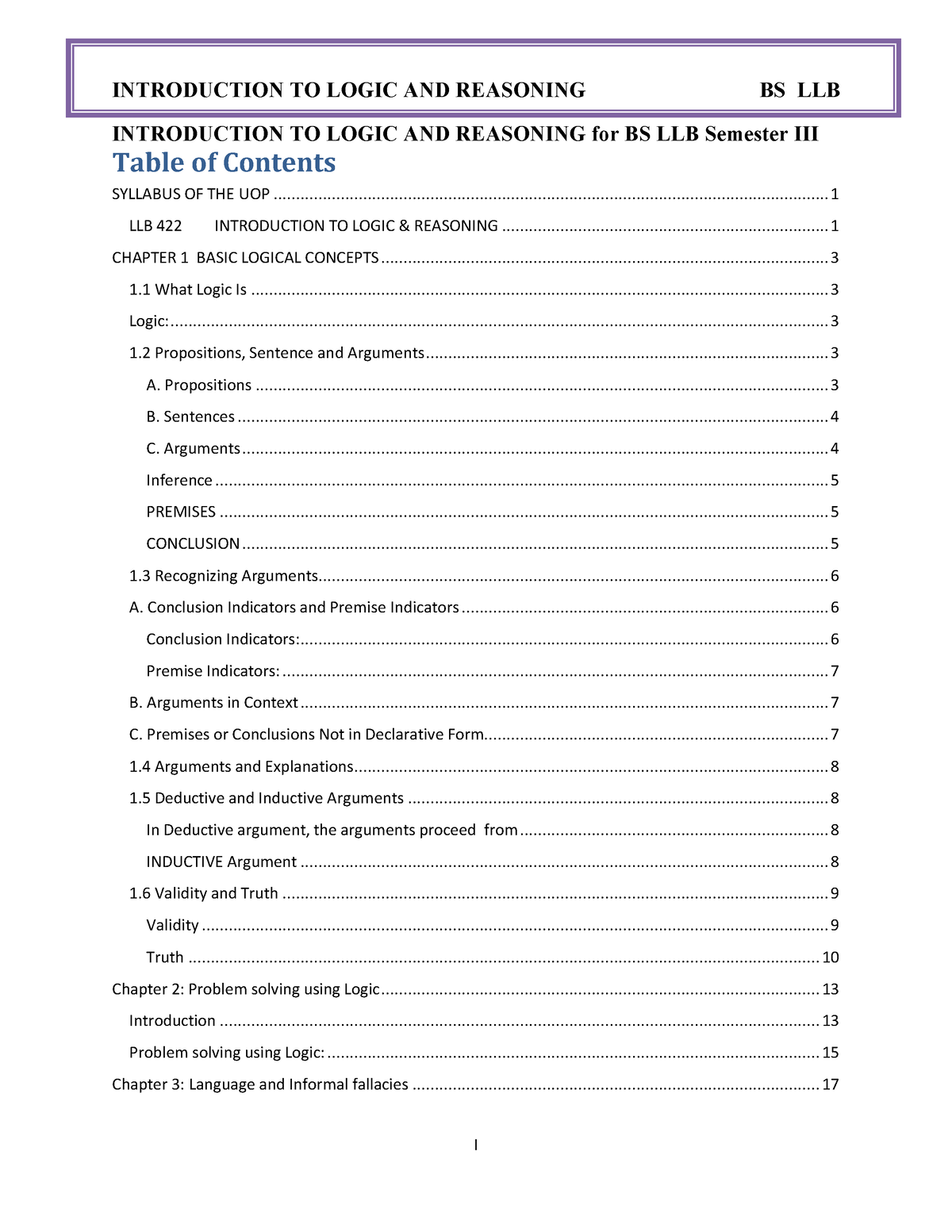 Logic And Reasonings - INTRODUCTION TO LOGIC AND REASONING BS LLB I ...