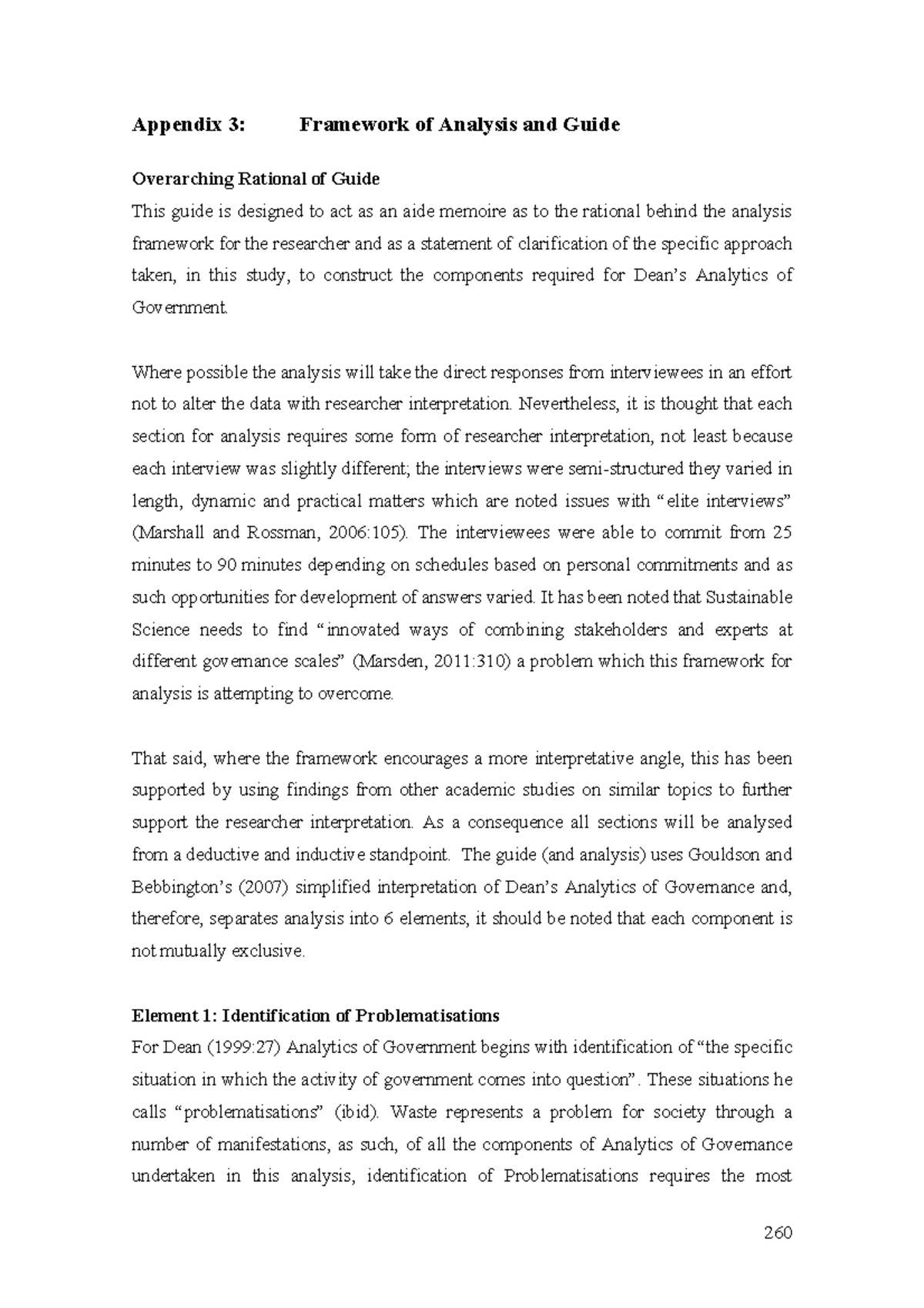 A Resourceful Understanding 38 - 260 Appendix 3: Framework of Analysis ...
