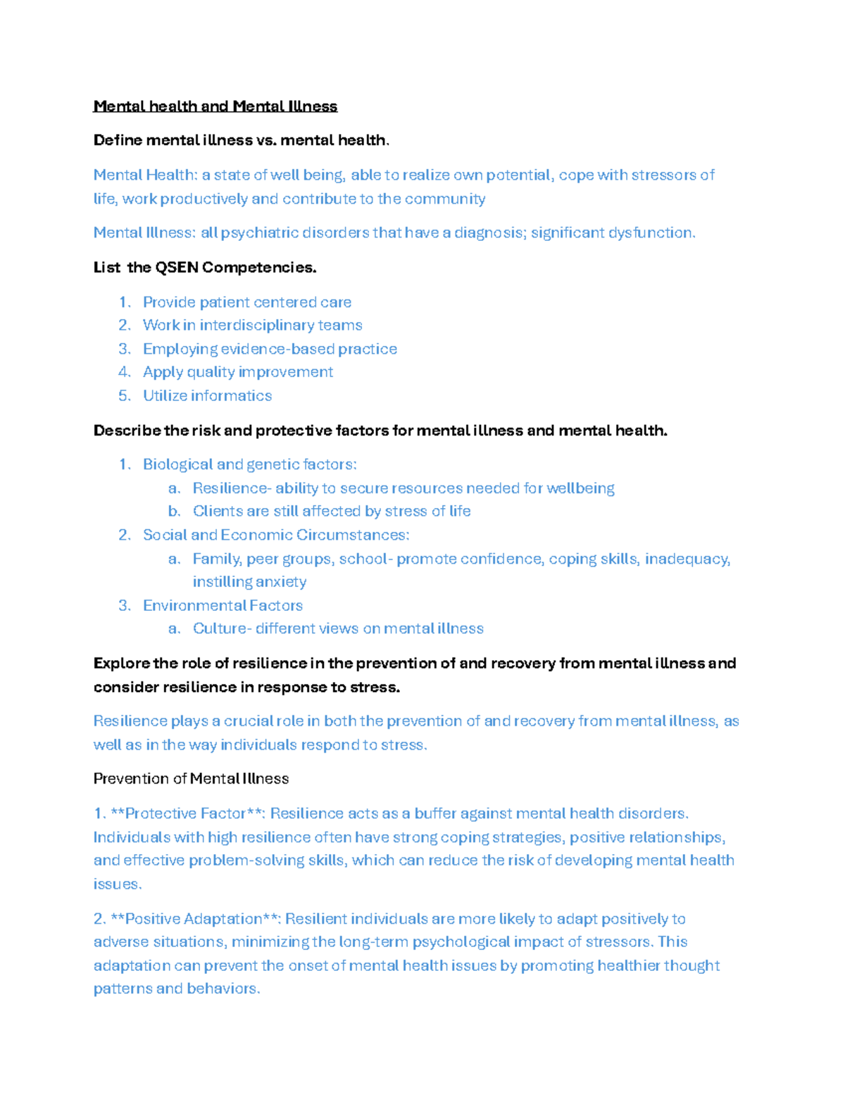 NUR 256 Study Guide Unit 1 and 2 - Mental health and Mental Illness ...