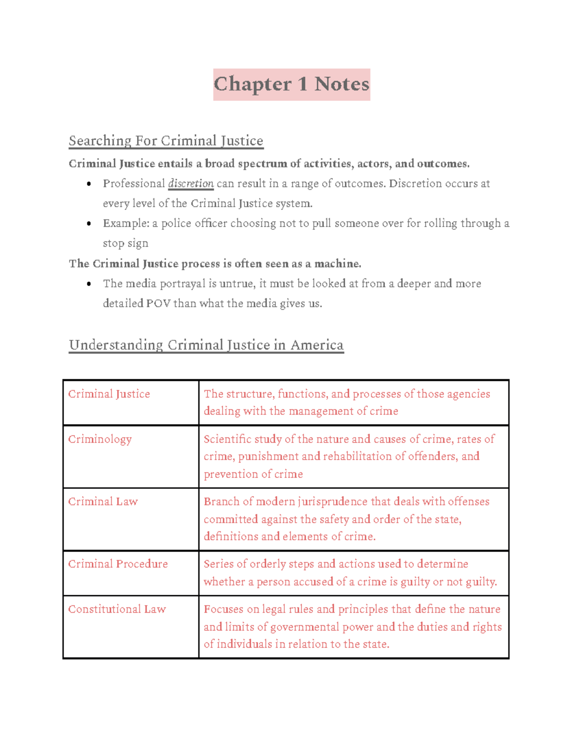 CRJU 100-Chapter 1 Notes - Chapter 1 Notes Searching For Criminal ...