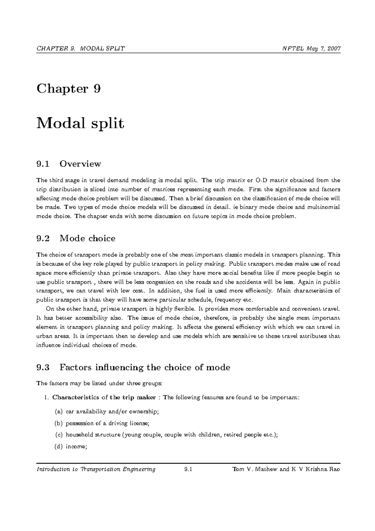 Lecture 19a - good notes - Chapter 9 Modal split 9 Overview The third ...