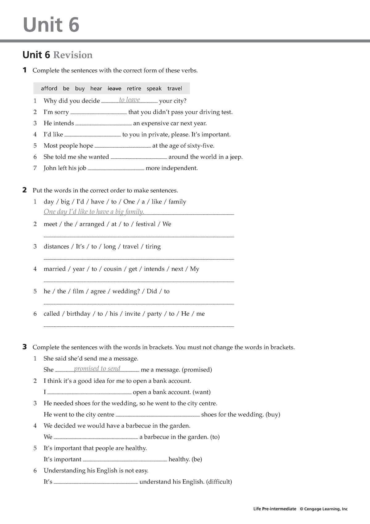 A2-B1 unit6 revision be - Life Pre-intermediate © Cengage Learning, Inc ...