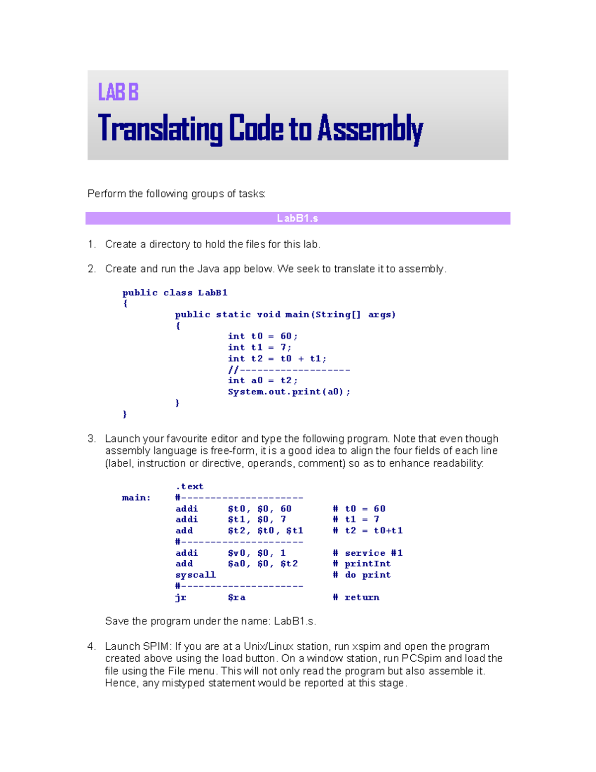 Labb - 1090 - LAB B Translating Code to Assembly Perform the following ...