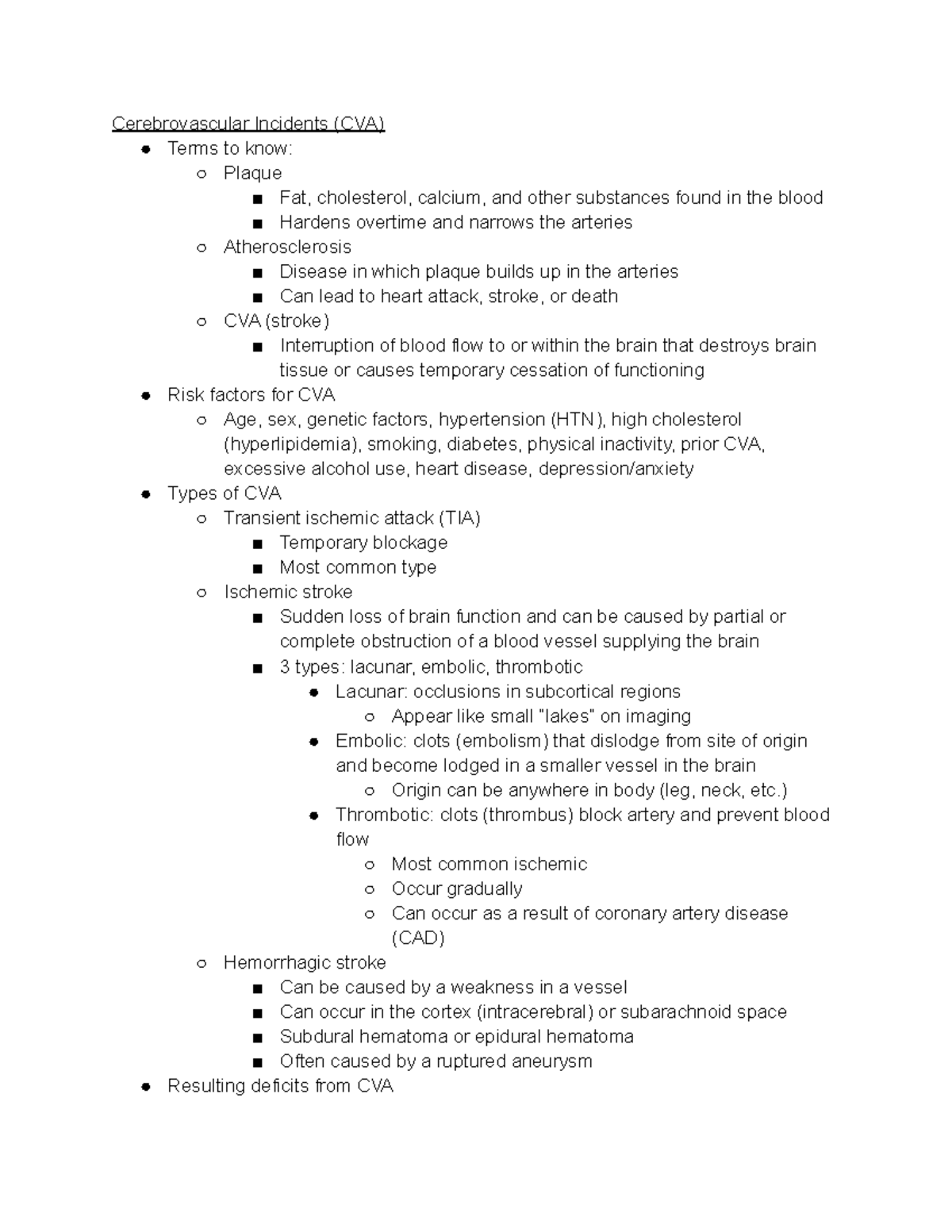 CVA types of strokes and risk factors Cerebrovascular Incidents