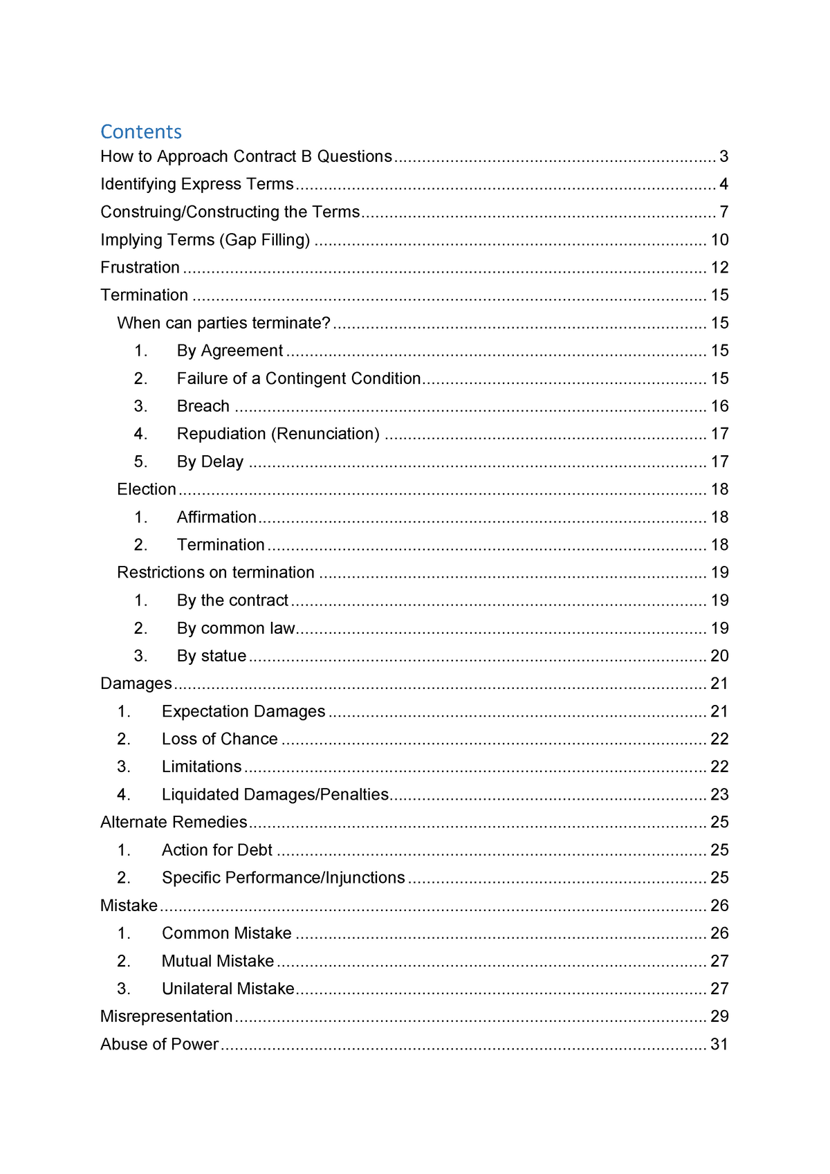 Law Of Contract B Summary Notes - Contents How To Approach Contract B ...