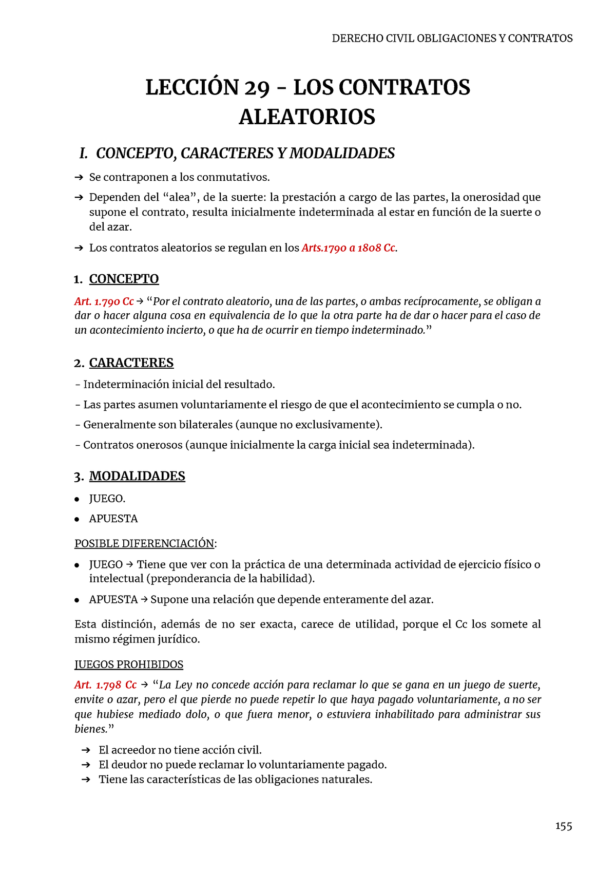 Lección 29 - LOS Contratos Aleatorios - DERECHO CIVIL OBLIGACIONES Y ...