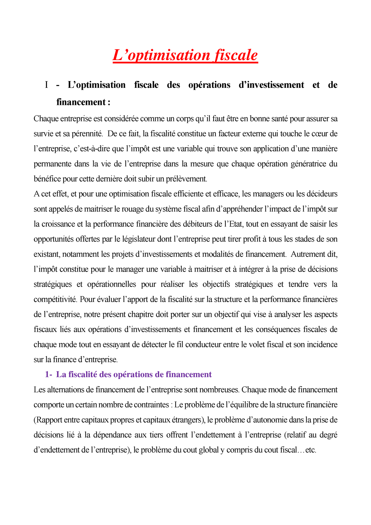 L'optimisation Fiscale- L’optimisation Fiscale Des Opérations D ...