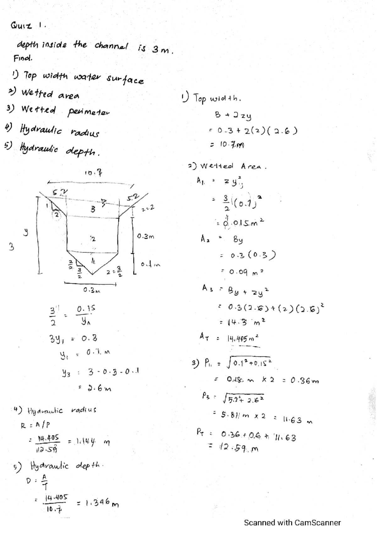 Top width water surface, wetted area, wetted parameter, hydraulic