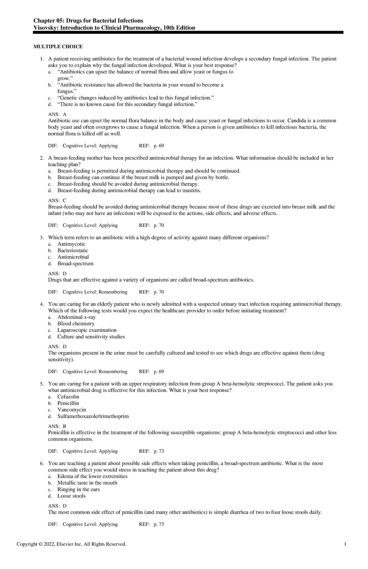 Exam View - Chapter 05 - Notes - Chapter 05: Drugs for Bacterial ...