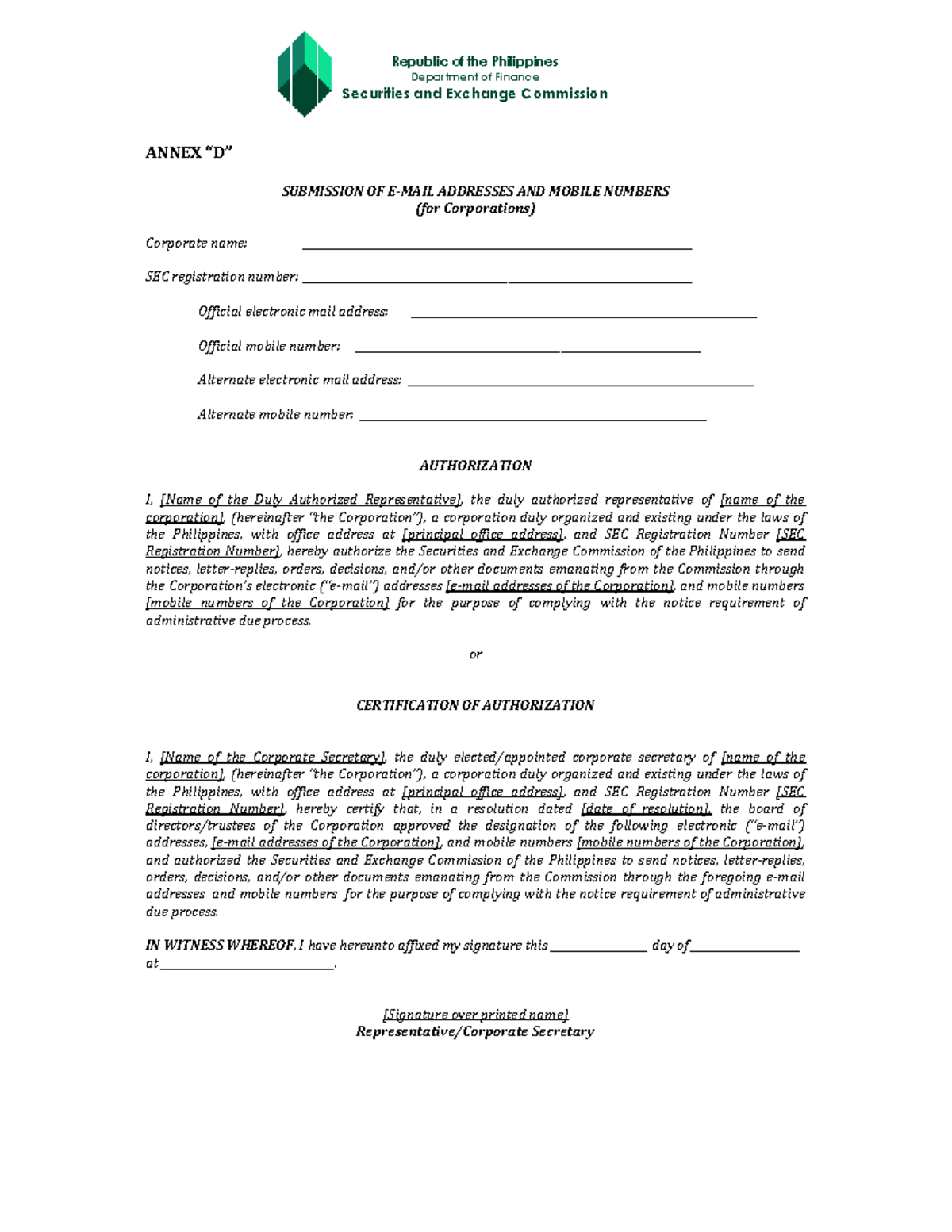 Annex D MC 28 - SEC Requirement - Republic of the Philippines ...