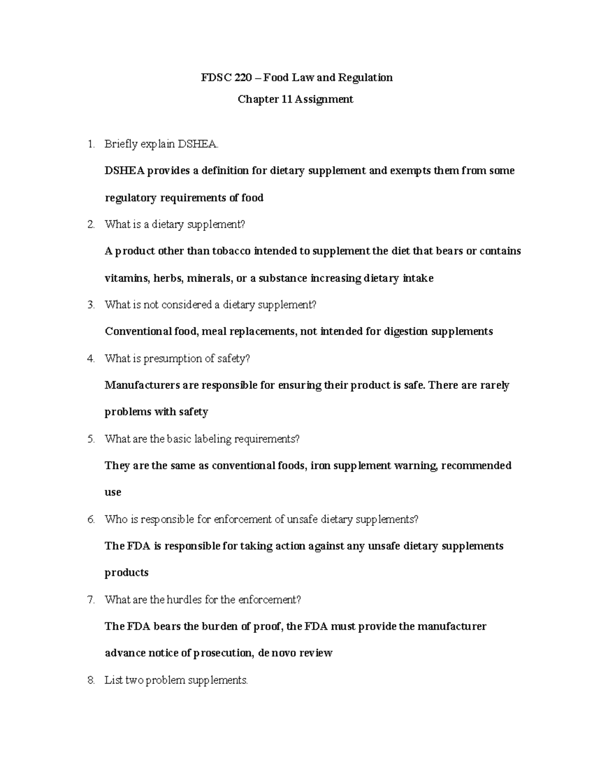 Food Law And Reg Chapter 11 Assignment FDSC 220 Food Law and