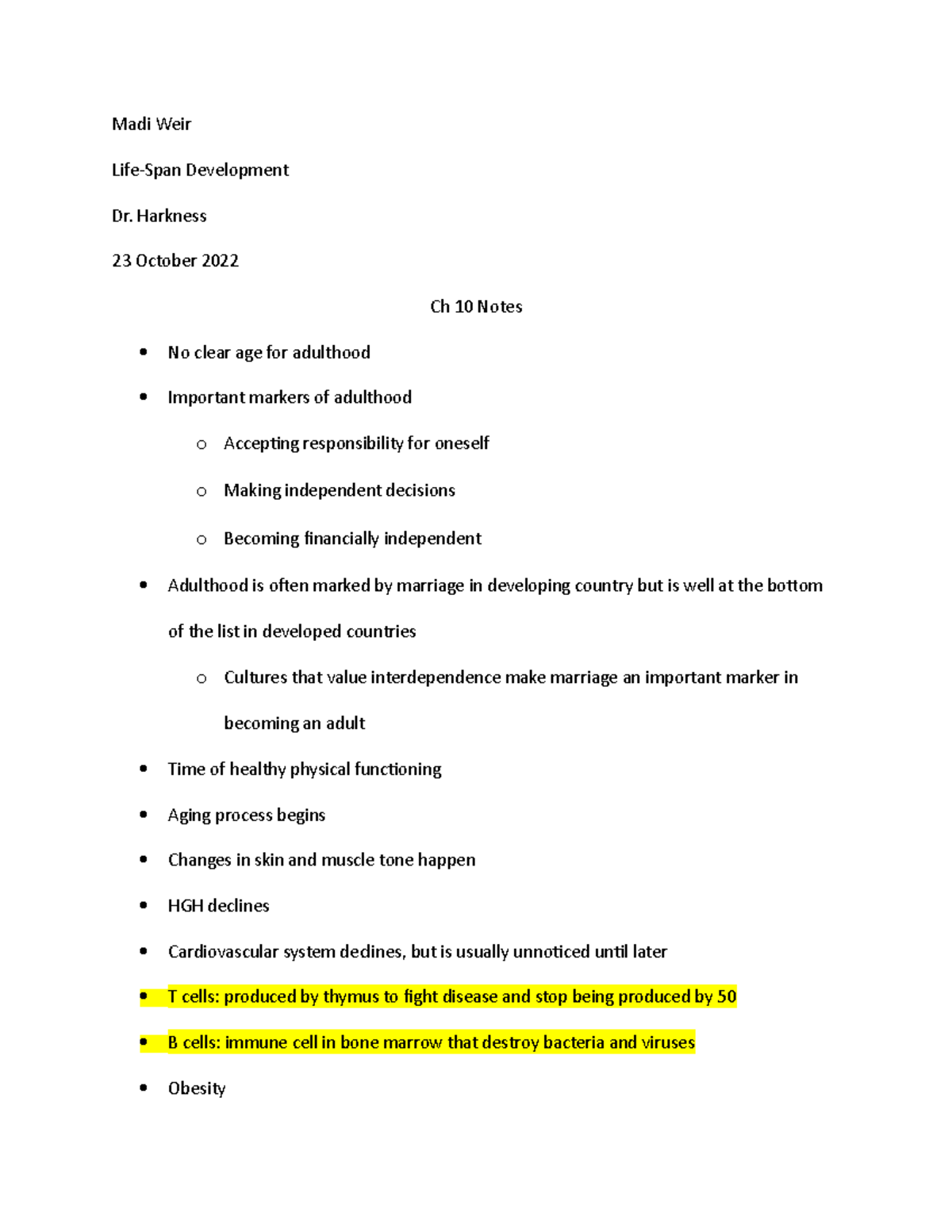 Ch 10 notes developmental psych - Madi Weir Life-Span Development Dr ...