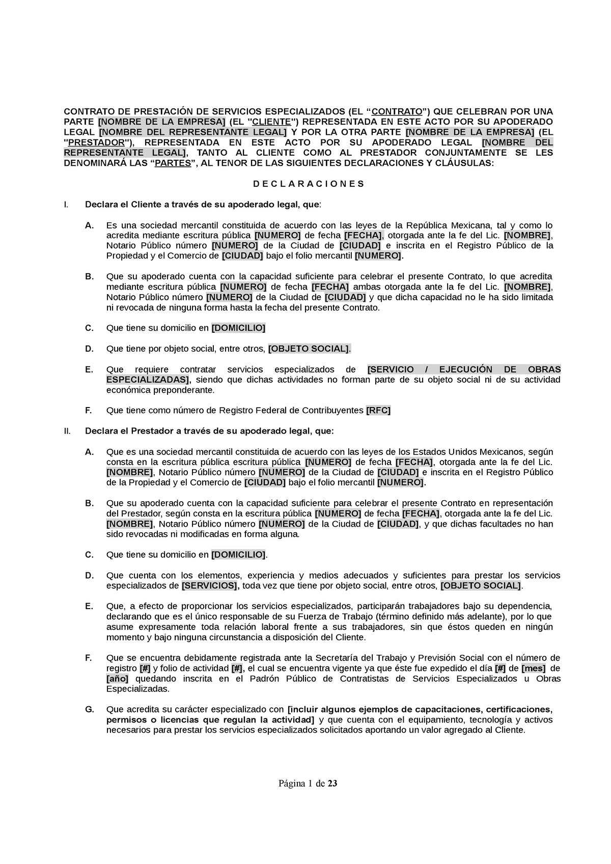 CTTO Servicios Especializados Repse - Página 1 de 23 CONTRATO DE ...