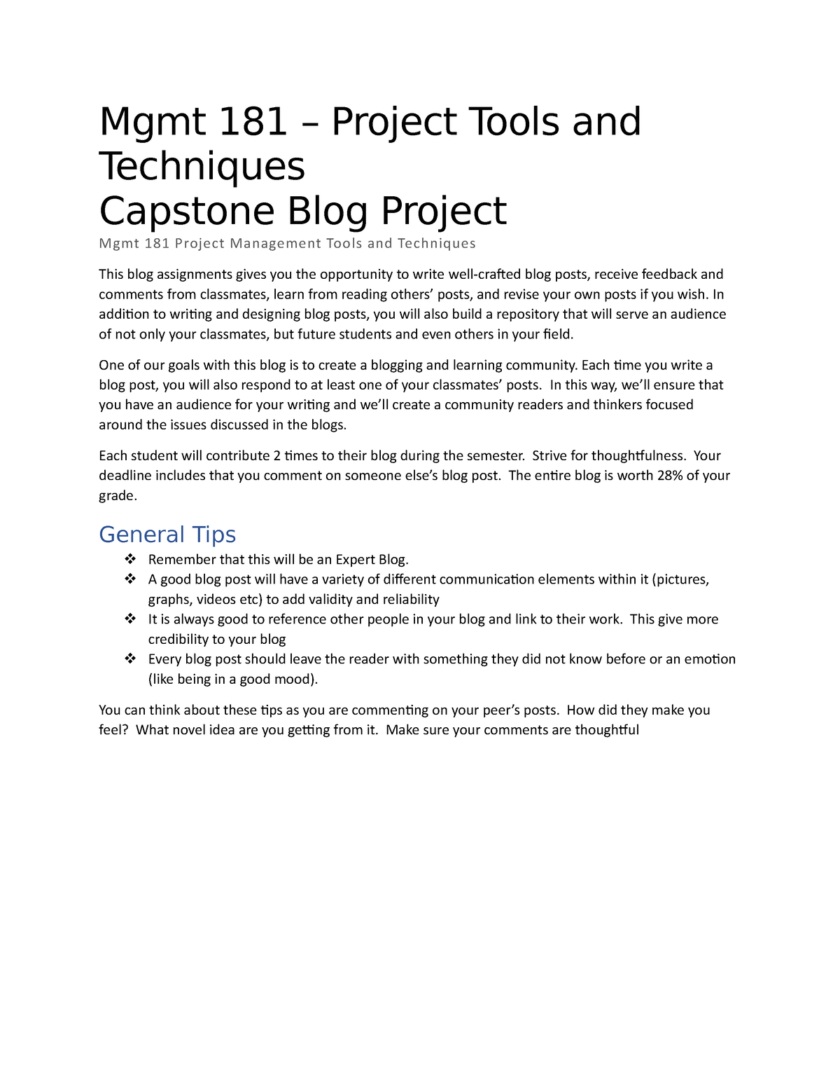 student blog assignment