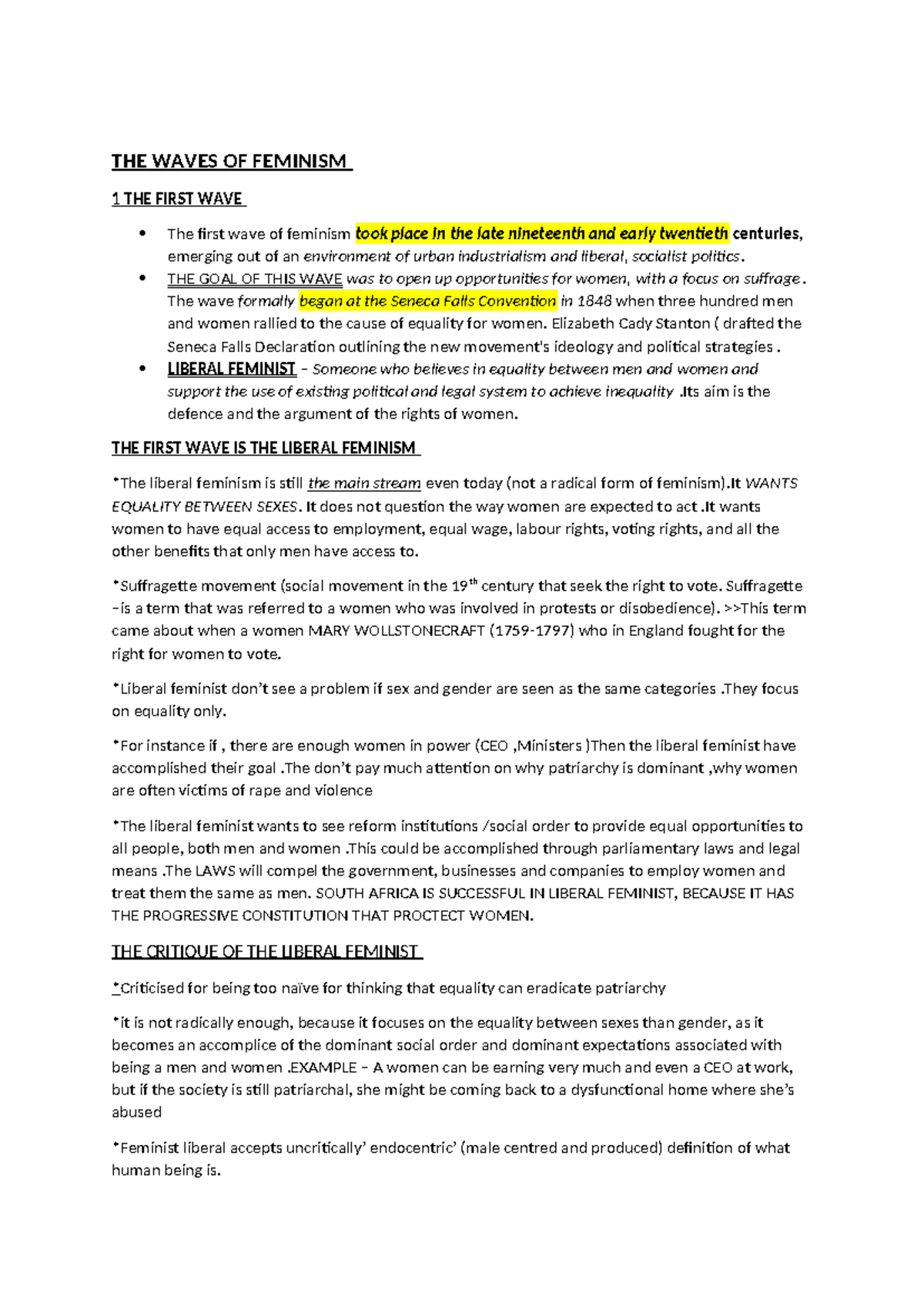 THE Waves OF Feminism - Summary Sociology - THE WAVES OF FEMINISM 1 THE ...
