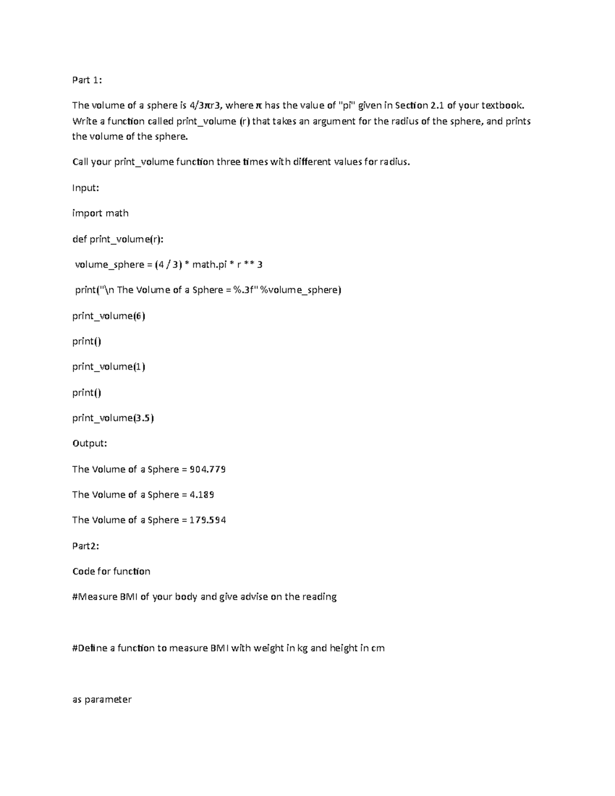 cs1101 learning journal unit 2 - Part 1: The volume of a sphere is 4 ...