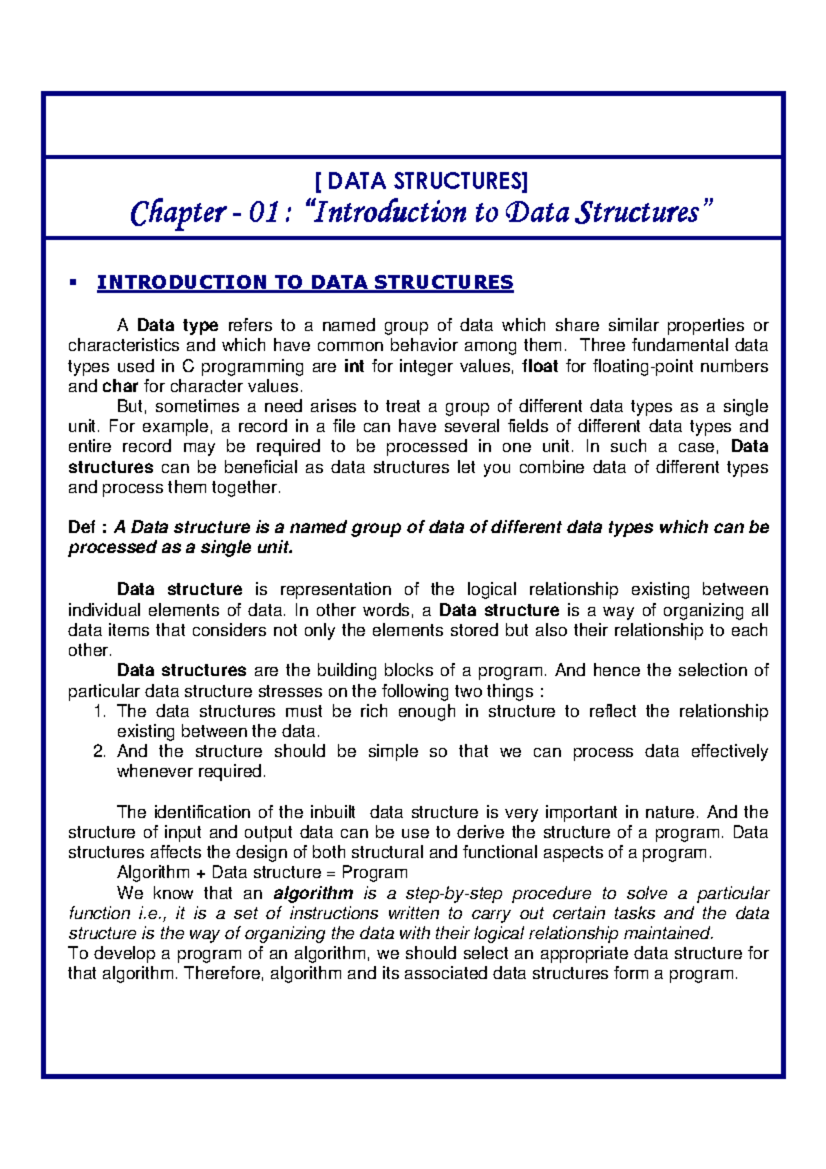 Printed Intro - [ DATA STRUCTURES] ChapterChapter - ChapterChapter- 0 ...