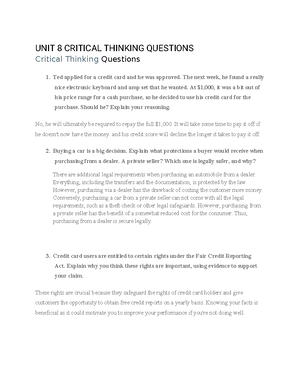 Unit 1 Critical Thinking Questions CW - Unit 1 Critical Thinking ...