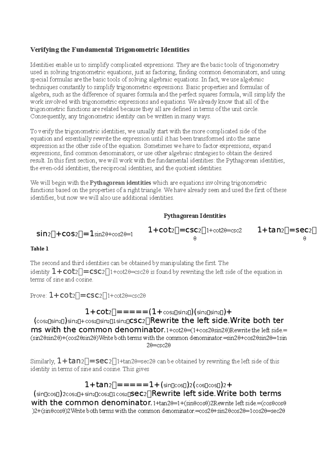 9.1 Verrifying trigonometric identities - Verifying the Fundamental ...