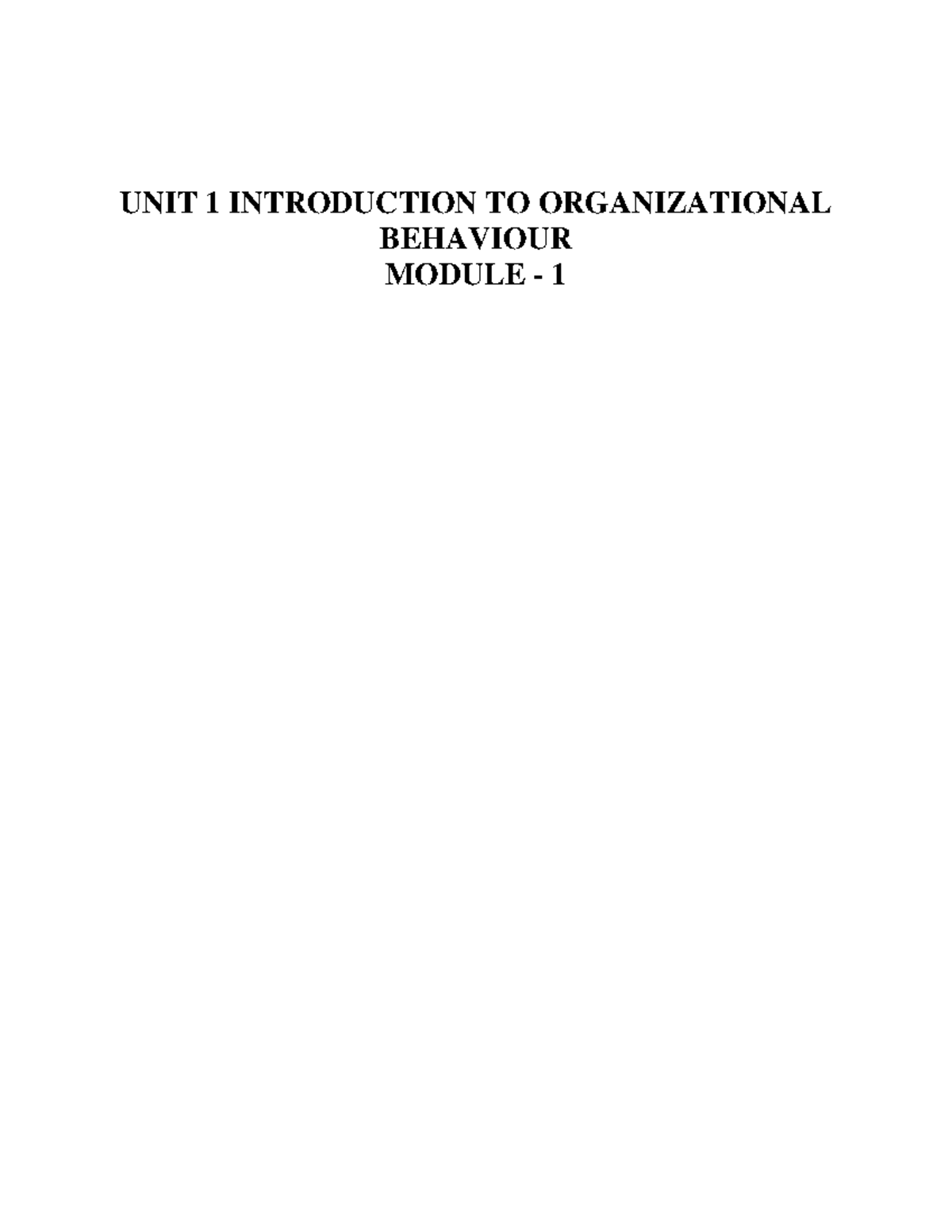 UNIT 1 Introduction TO Organizational Behaviour - UNIT 1 INTRODUCTION ...