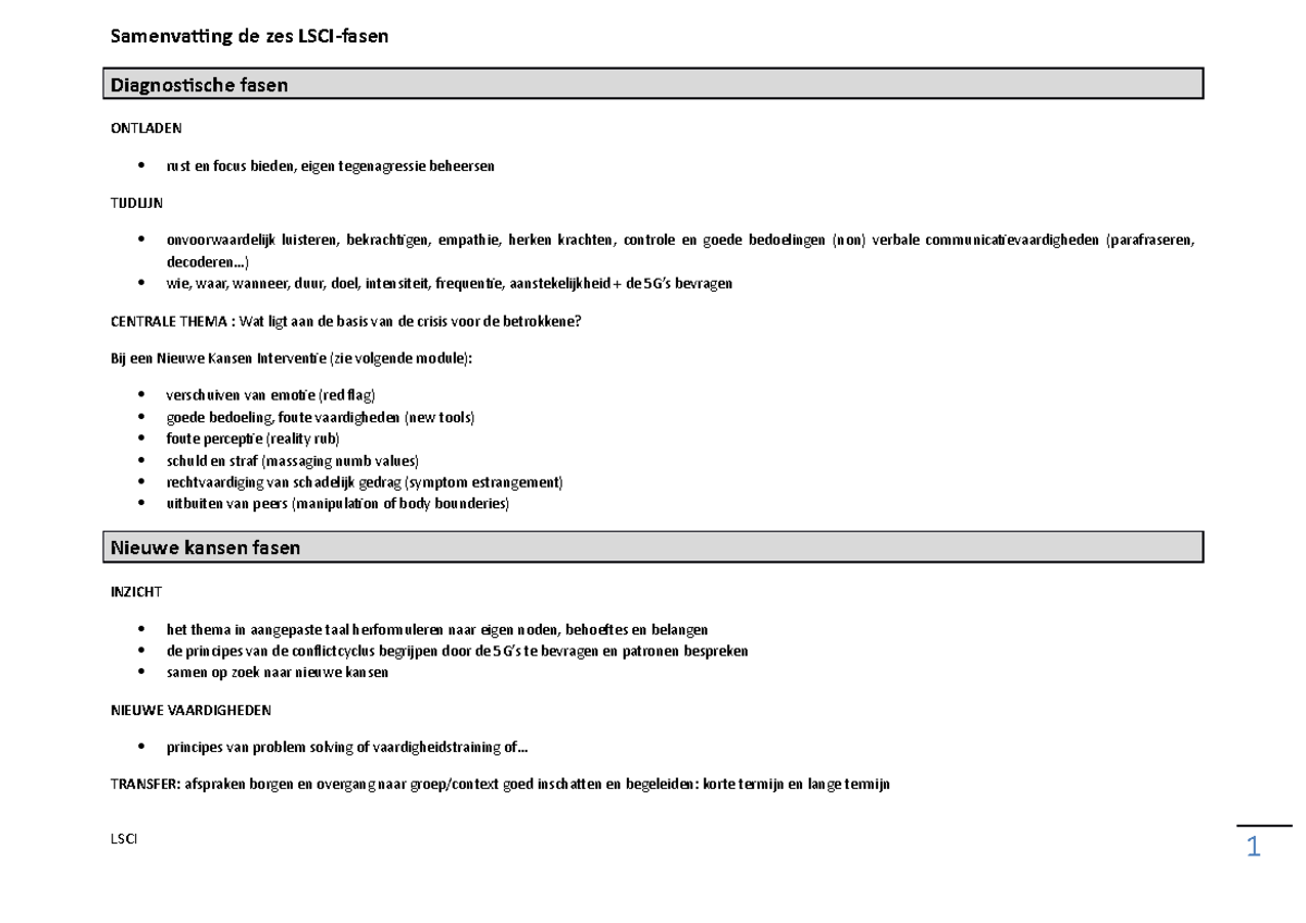 Samenvatting LSCI 6 fasen - Samenvatting de zes LSCI-fasen ...
