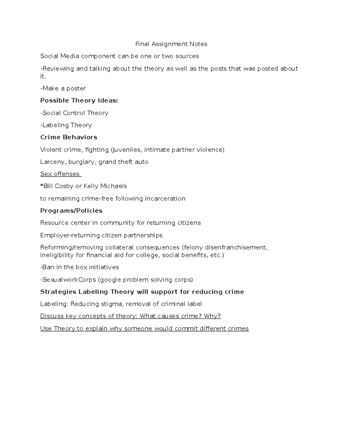 Final Assignment Notes - Final Assignment Notes Social Media component ...