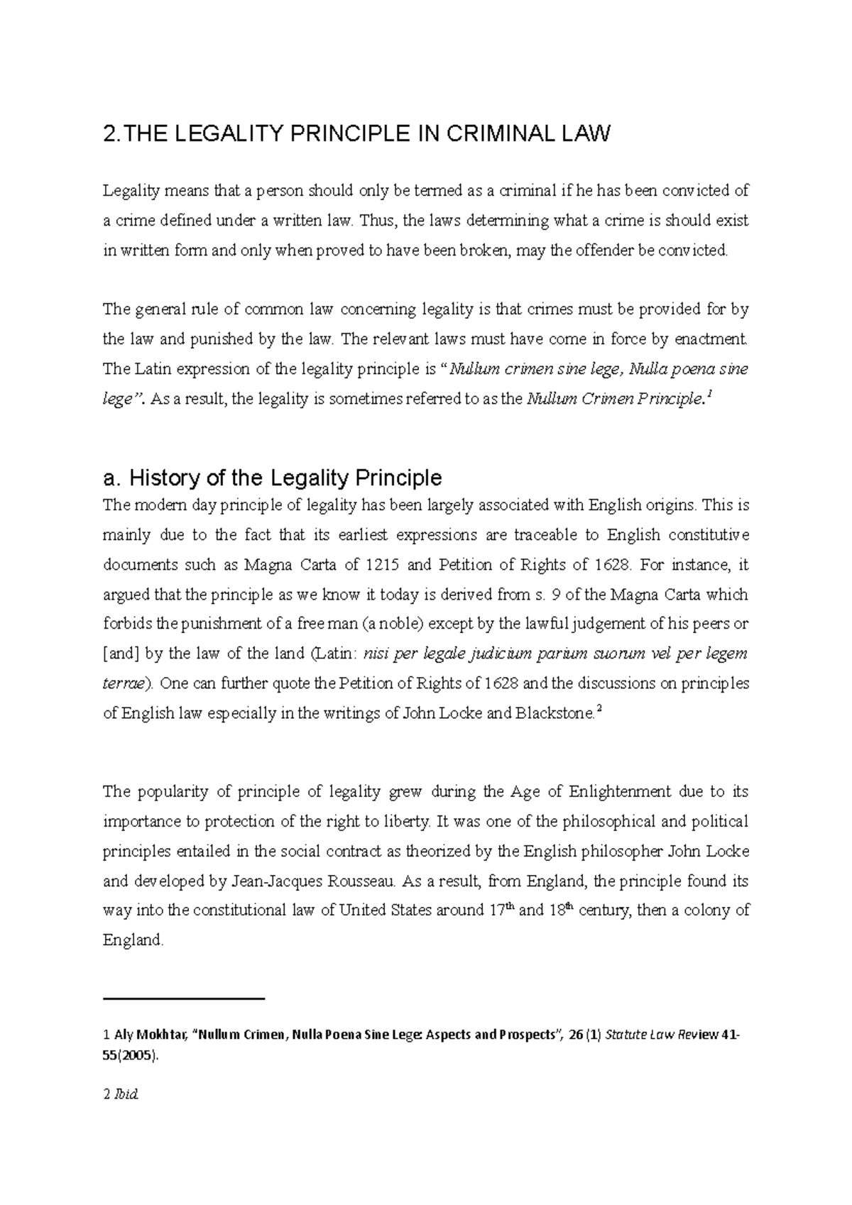 Legality - a bit of research - 2 LEGALITY PRINCIPLE IN CRIMINAL LAW ...