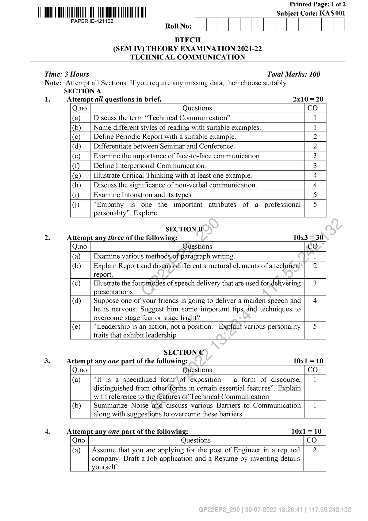 Technical- Communication-KAS401 - B.Tech CSE (2nd Year) - AKTU - Studocu