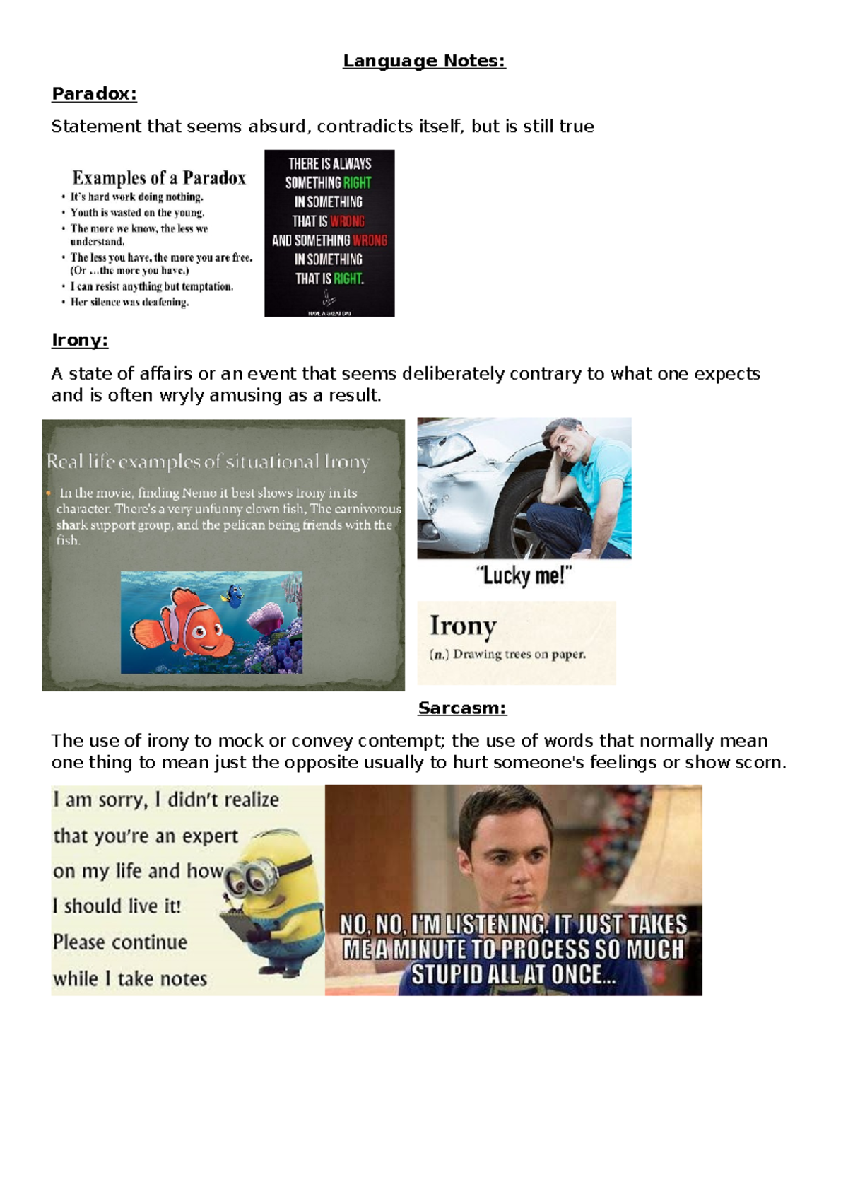 Language Notes - Language Notes: Paradox: Statement that seems absurd ...