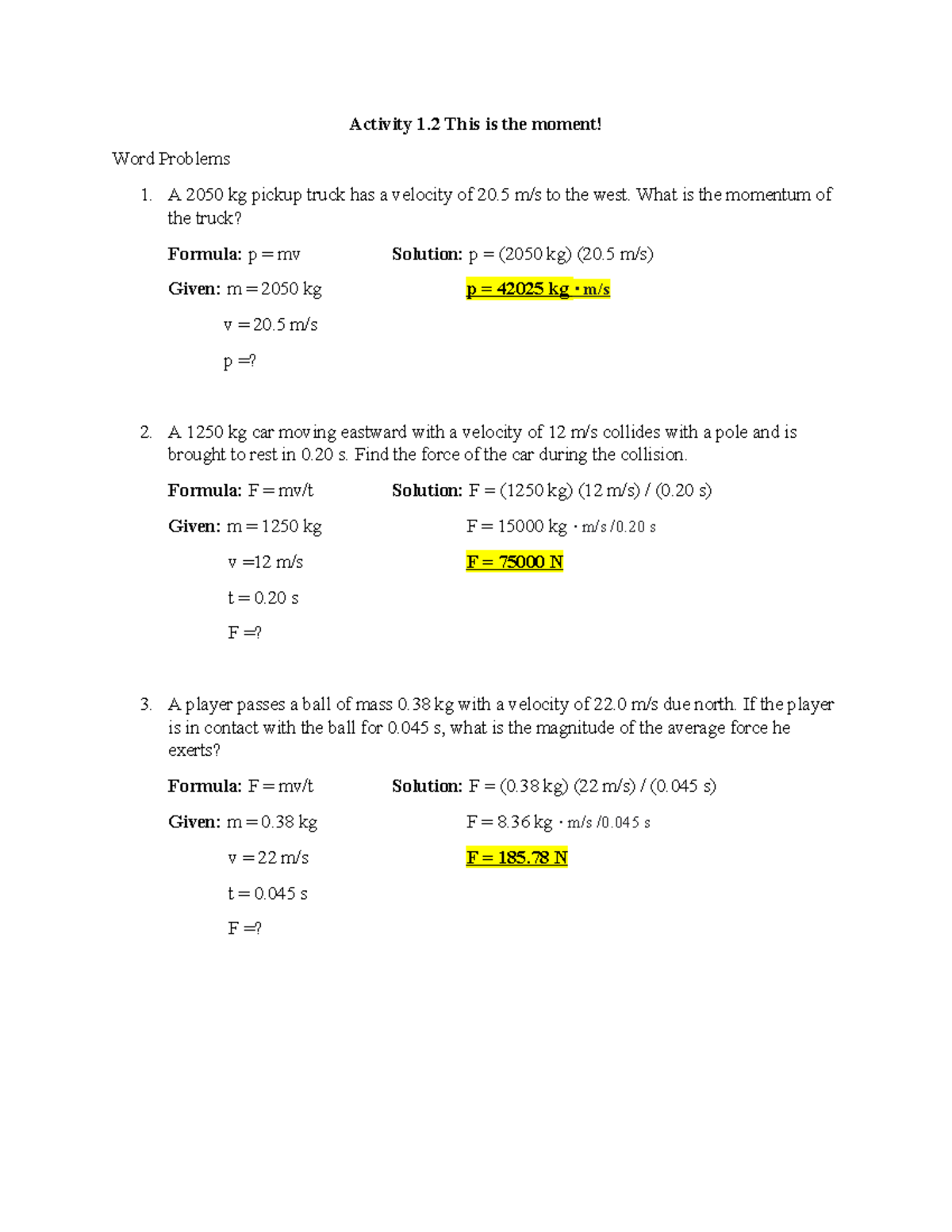 Activity 1.2- Momentum and Impulse - Activity 1 This is the moment ...