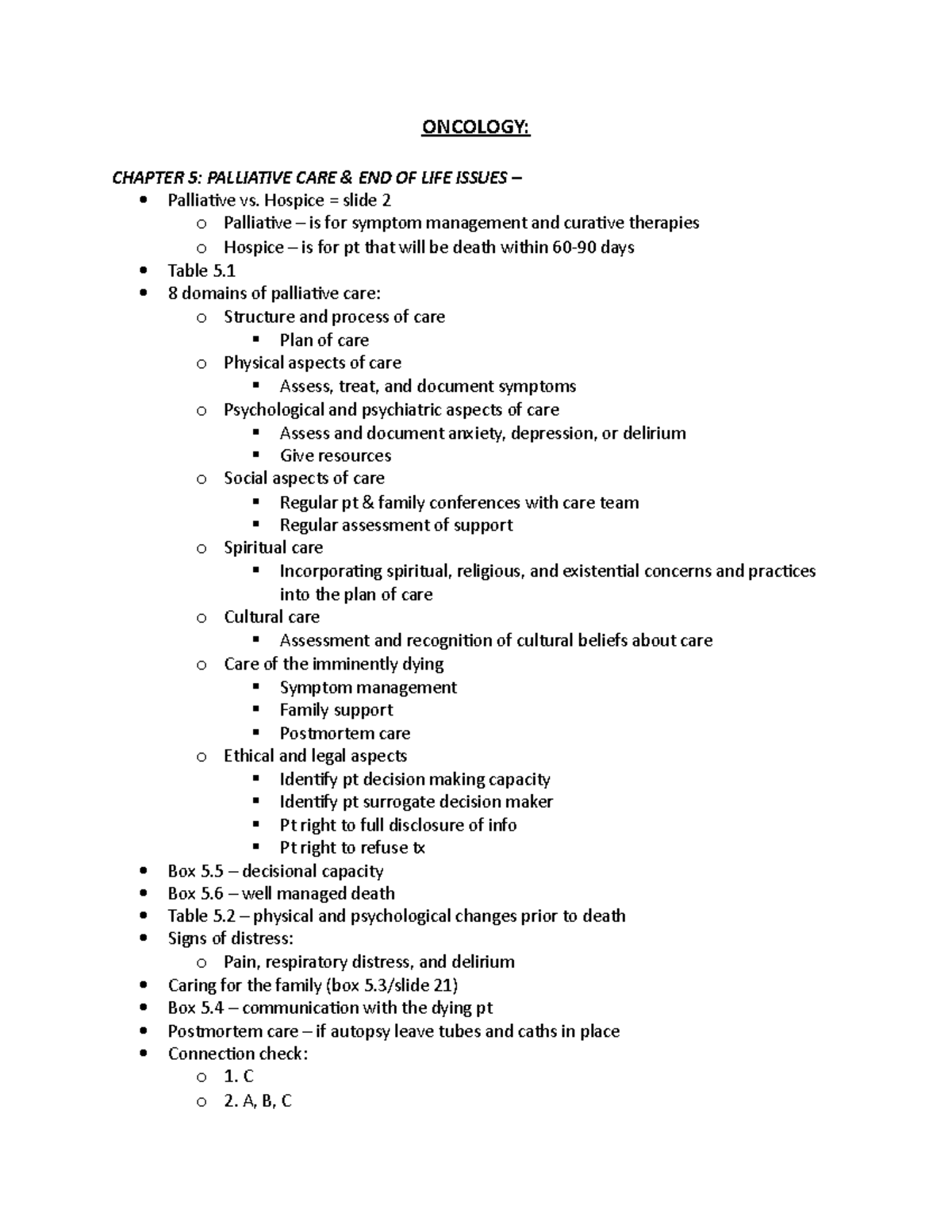 Oncology level four - ONCOLOGY: CHAPTER 5: PALLIATIVE CARE & END OF ...