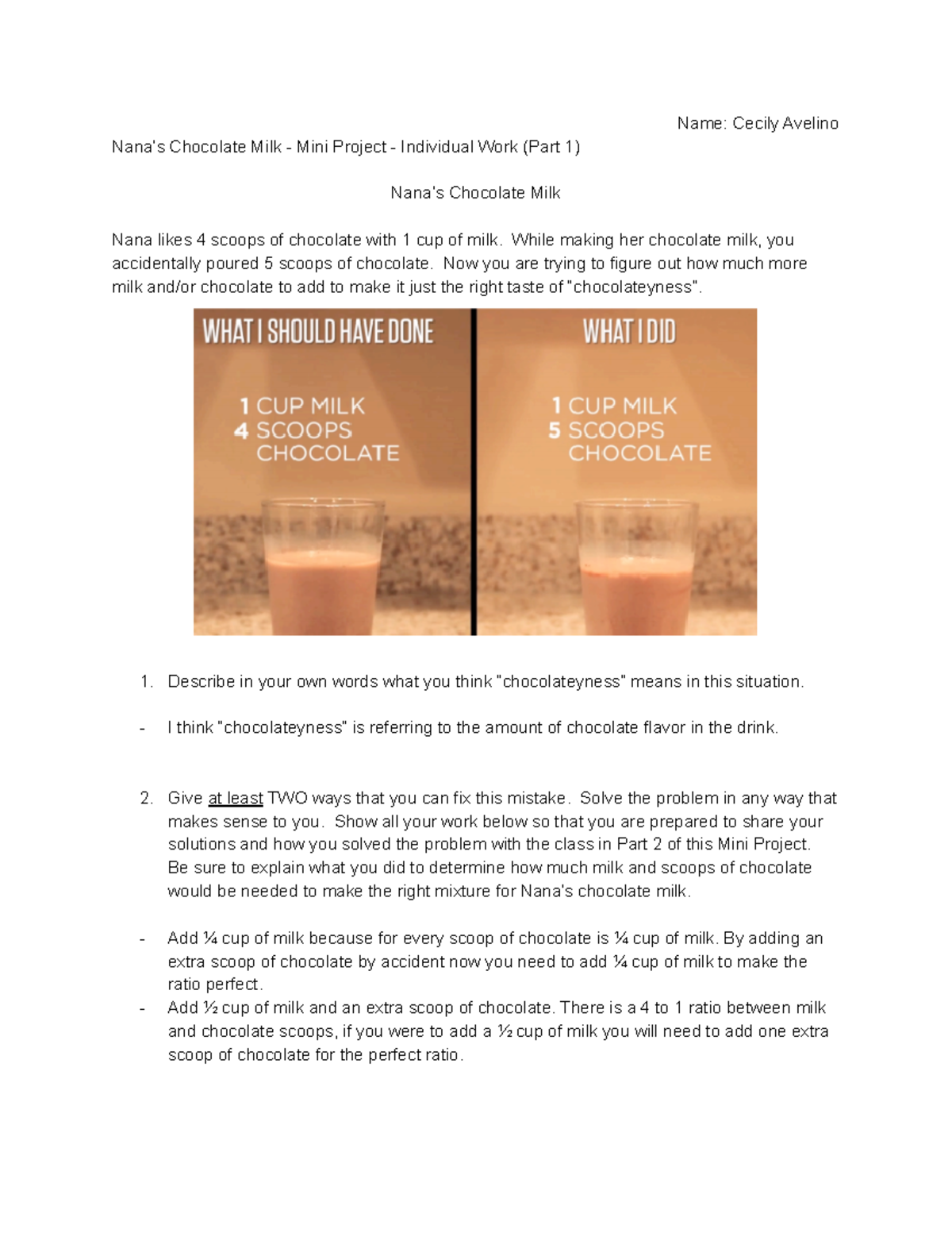 Nana's Chocolate MilkHW Name Cecily Avelino Nana’s Chocolate Milk