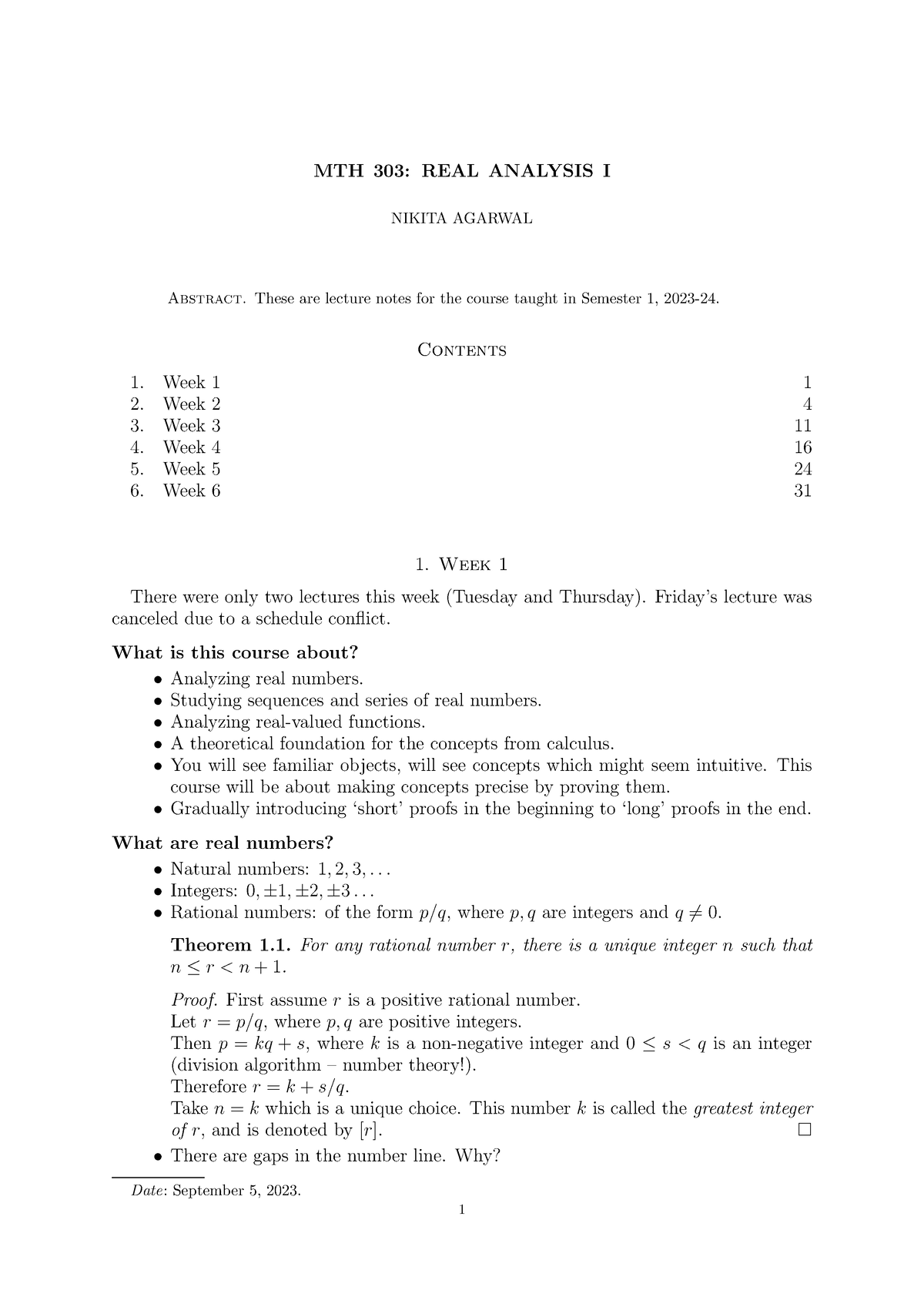 Lecture-notes-Week6 - Real Analysis Lecture Notes - MTH 303: REAL ...