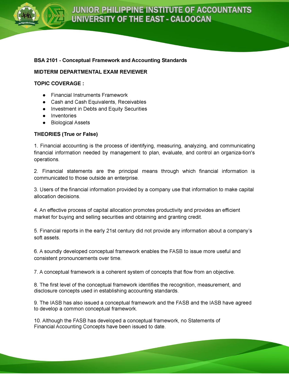 BSA 2101 - Conceptual Framework And Accounting Standards ( Midterm) - BSA 2101 - Conceptual ...