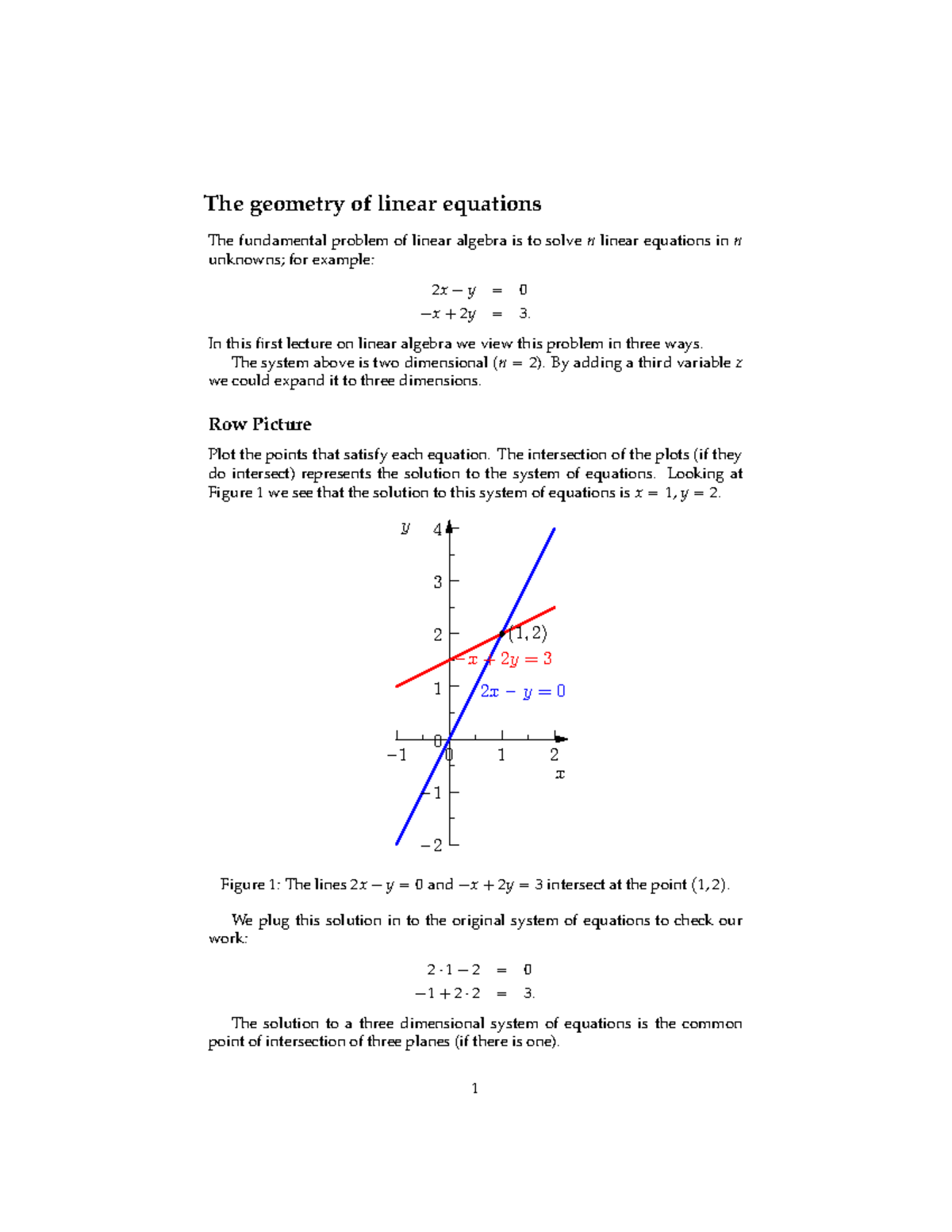 1-Geometry of Linear Algebra - The geometry of linear equations The ...