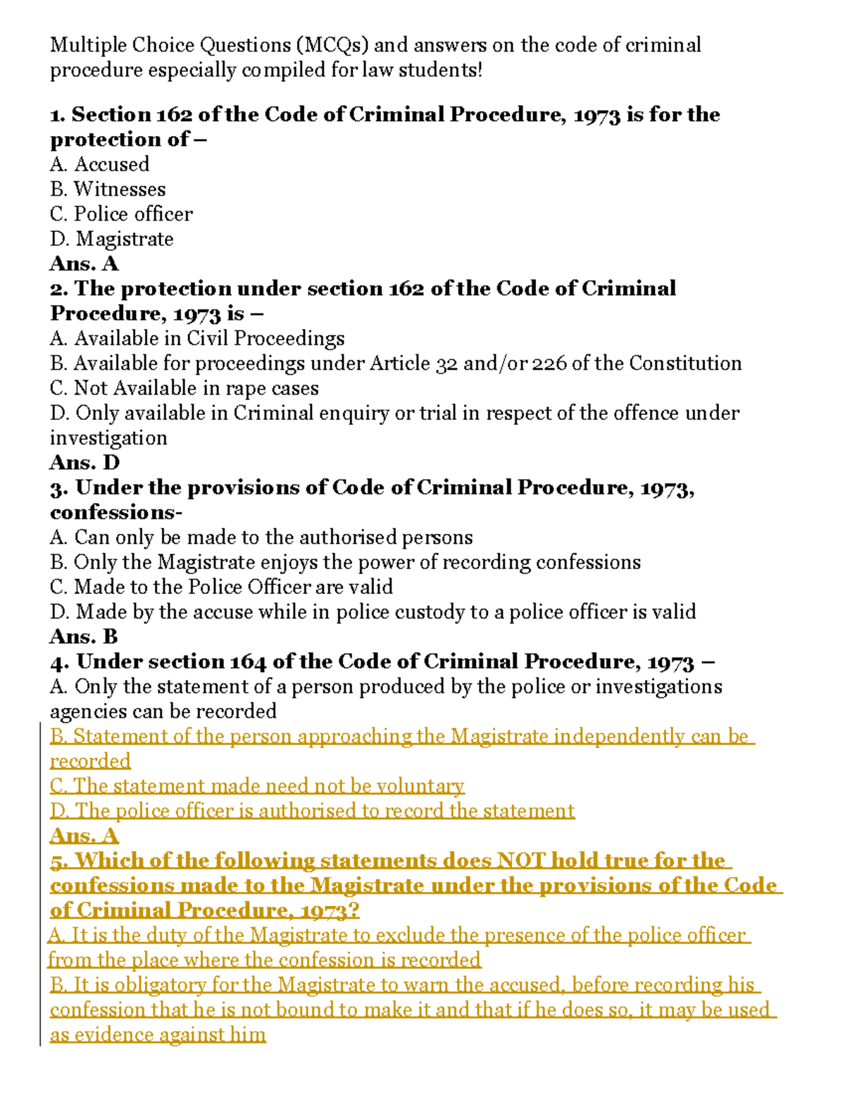 MCQ -CRPC 100 - LLB PART 2 FOR MCQS TO LLB STUDENTS FOR PRACTICE ...