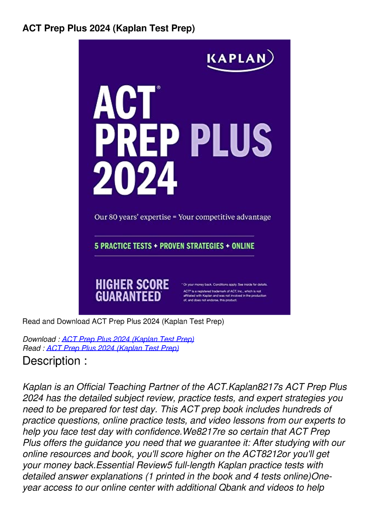 get [PDF] Download ACT Prep Plus 2024 (Kaplan Test Prep) ACT Prep