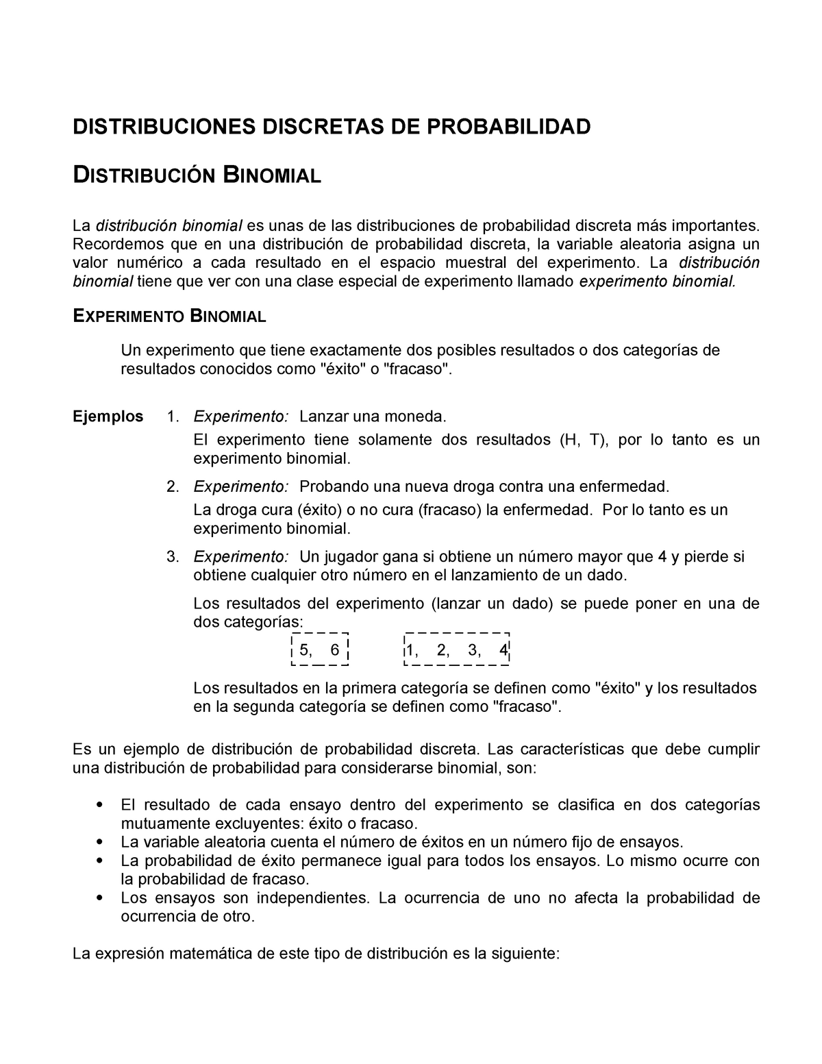 Resumen Distribuciones Discretas - DISTRIBUCIONES DISCRETAS DE ...