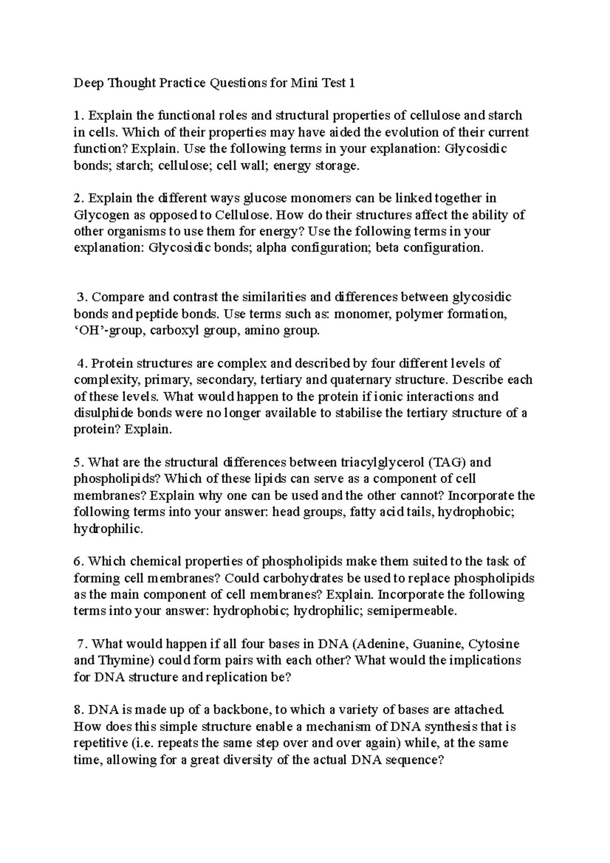 Deep Thought Questions Compilation Deep Thought Practice Questions